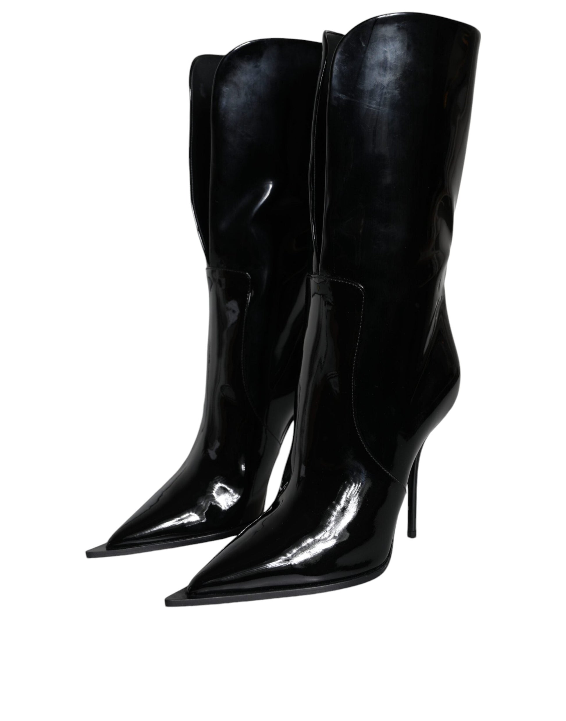 Fashionsarah.com Fashionsarah.com Dolce & Gabbana Black Patent Leather Mid Calf Boots Shoes