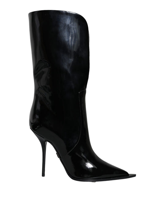 Fashionsarah.com Fashionsarah.com Dolce & Gabbana Black Patent Leather Mid Calf Boots Shoes