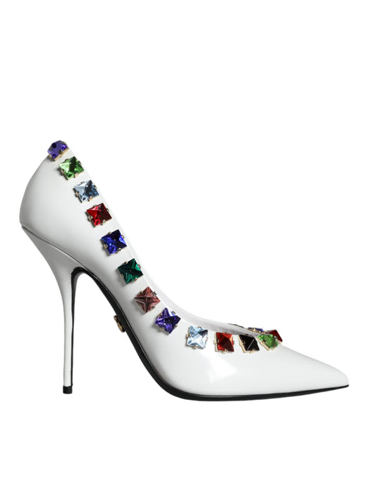 Fashionsarah.com Fashionsarah.com Dolce & Gabbana White Crystals Leather High Heels Pumps Shoes