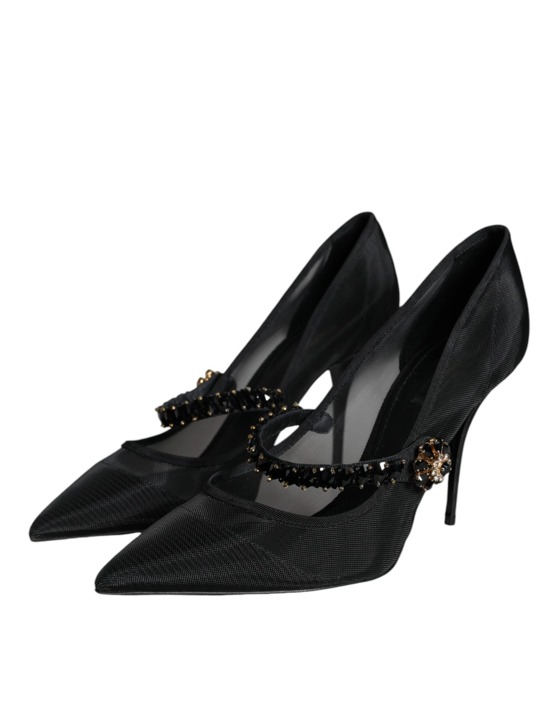 Dolce & Gabbana Black Mesh Mary Jane Crystal Heel Pumps Shoes | Fashionsarah.com