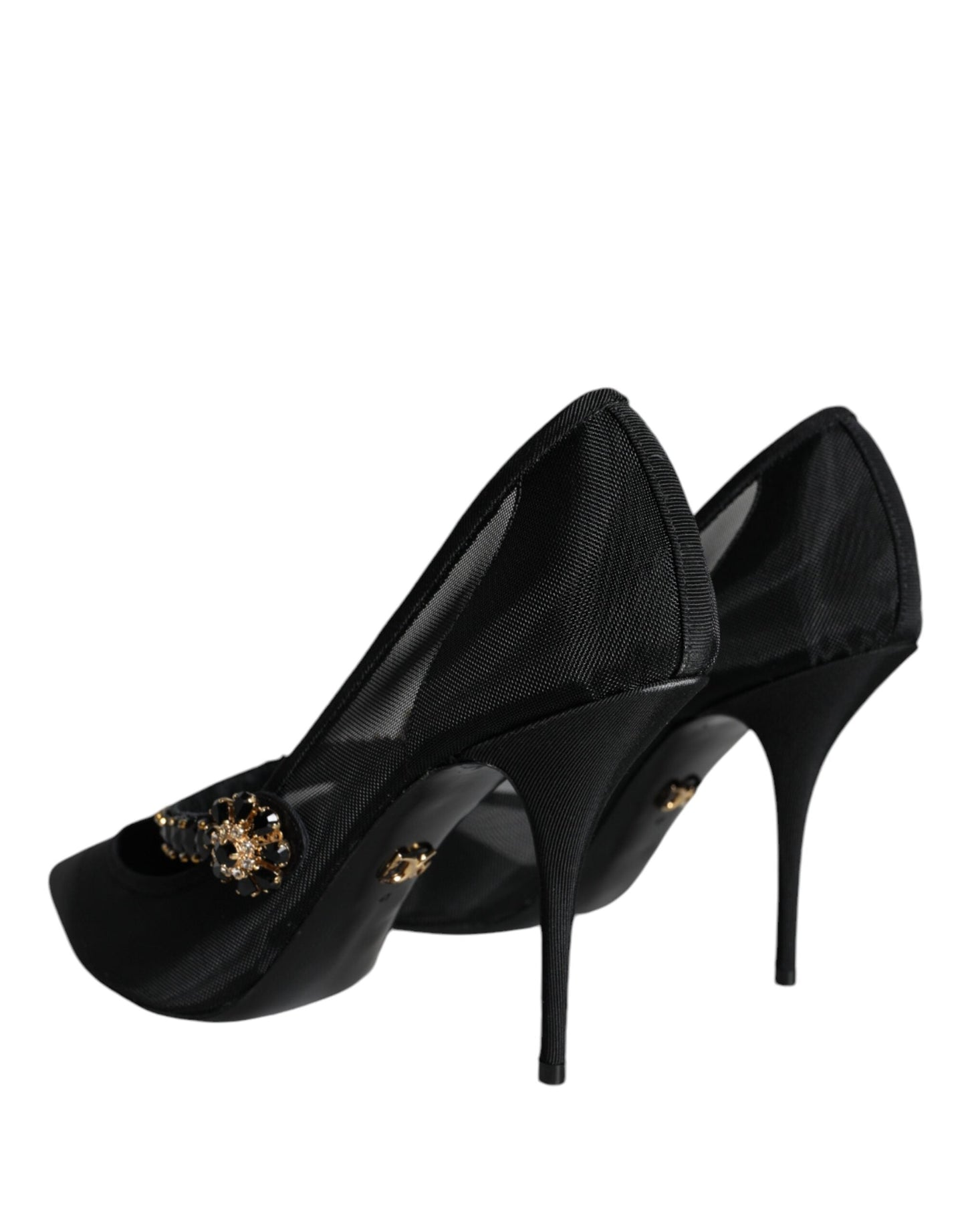 Dolce & Gabbana Black Mesh Mary Jane Crystal Heel Pumps Shoes | Fashionsarah.com