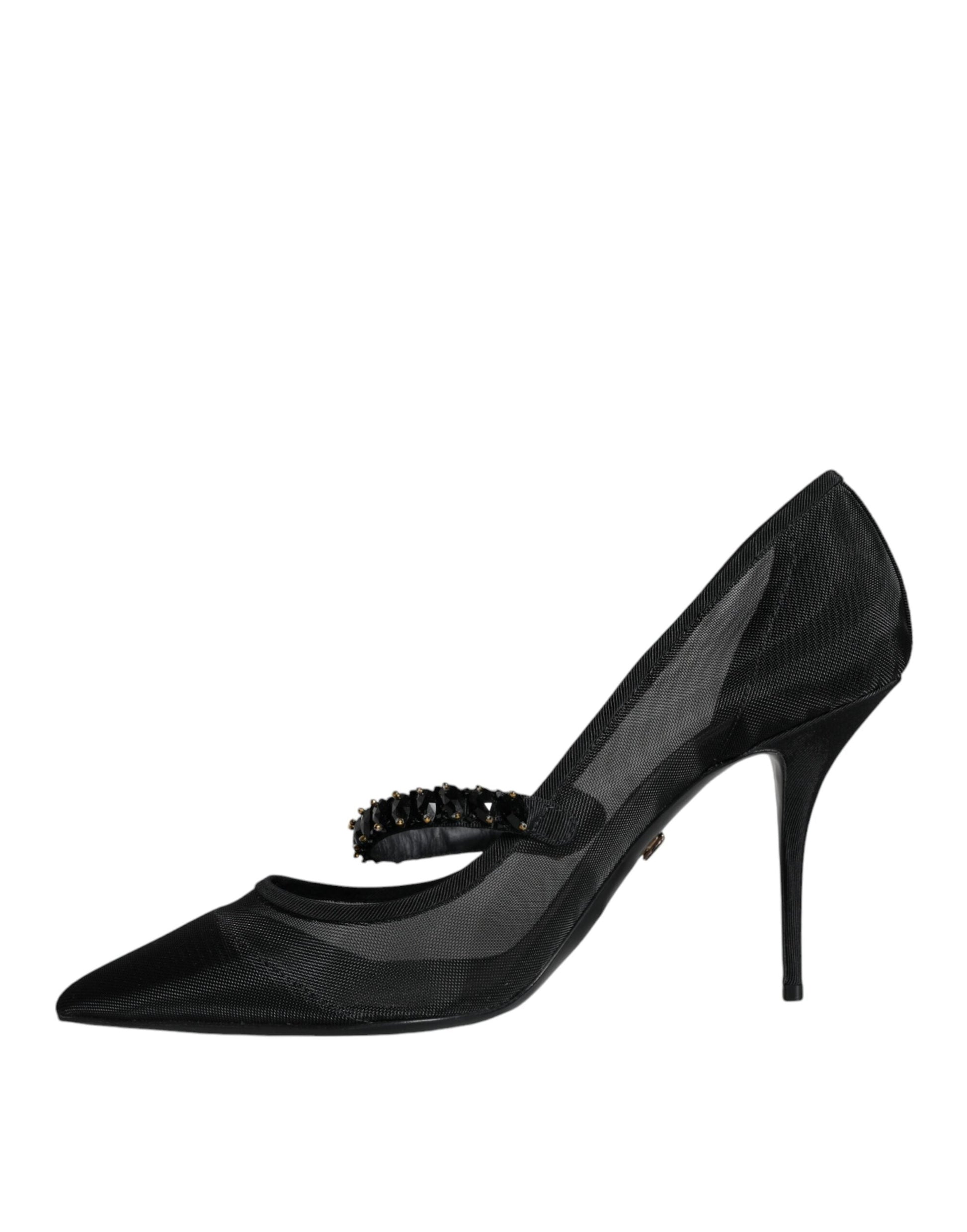 Dolce & Gabbana Black Mesh Mary Jane Crystal Heel Pumps Shoes | Fashionsarah.com