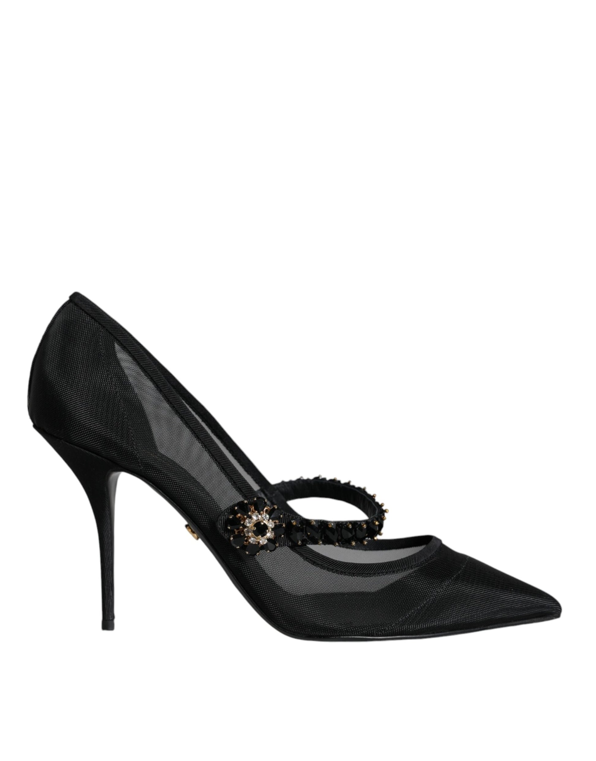 Dolce & Gabbana Black Mesh Mary Jane Crystal Heel Pumps Shoes | Fashionsarah.com