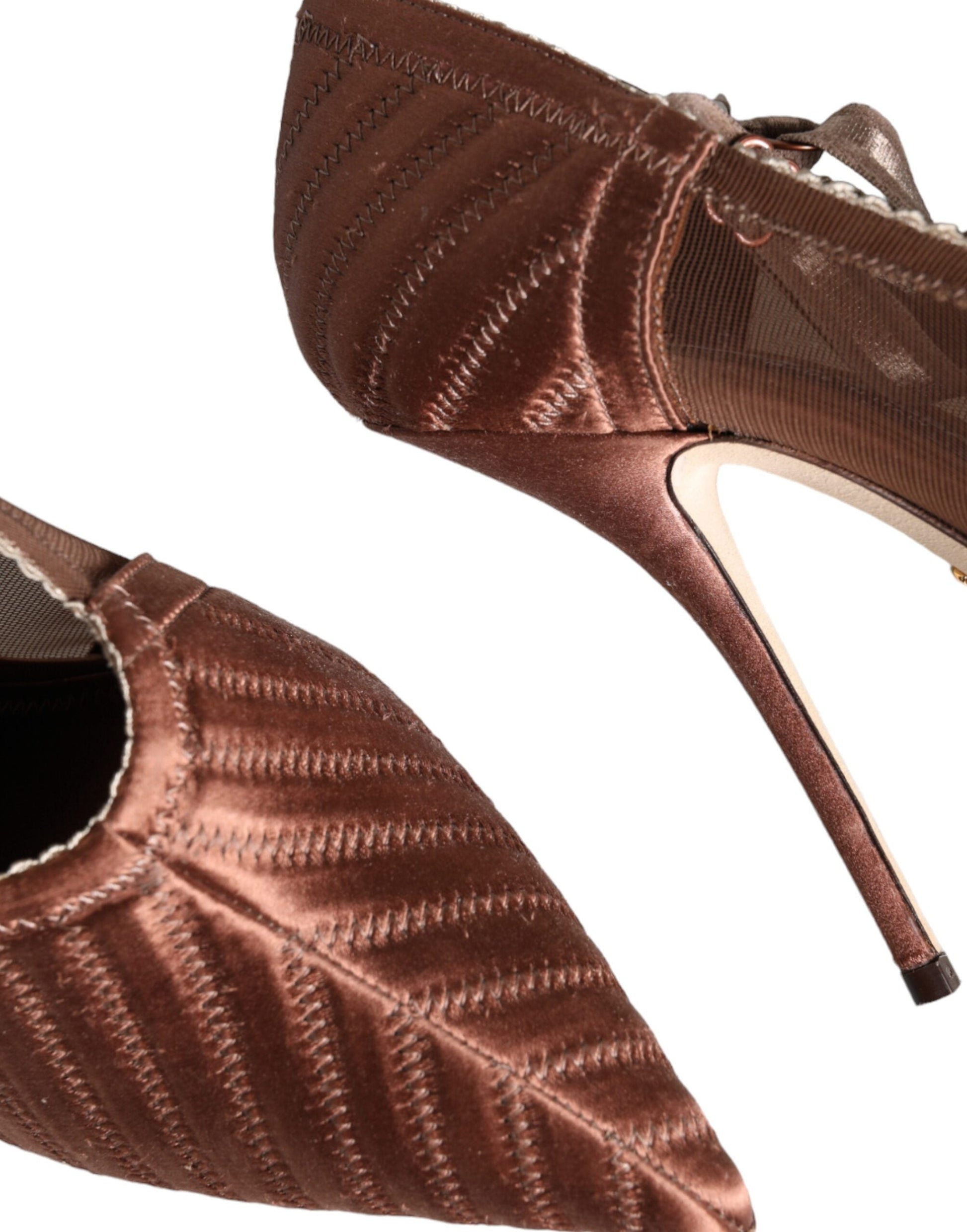 Fashionsarah.com Fashionsarah.com Dolce & Gabbana Brown Mesh Viscose Ankle Strap Pumps Shoes