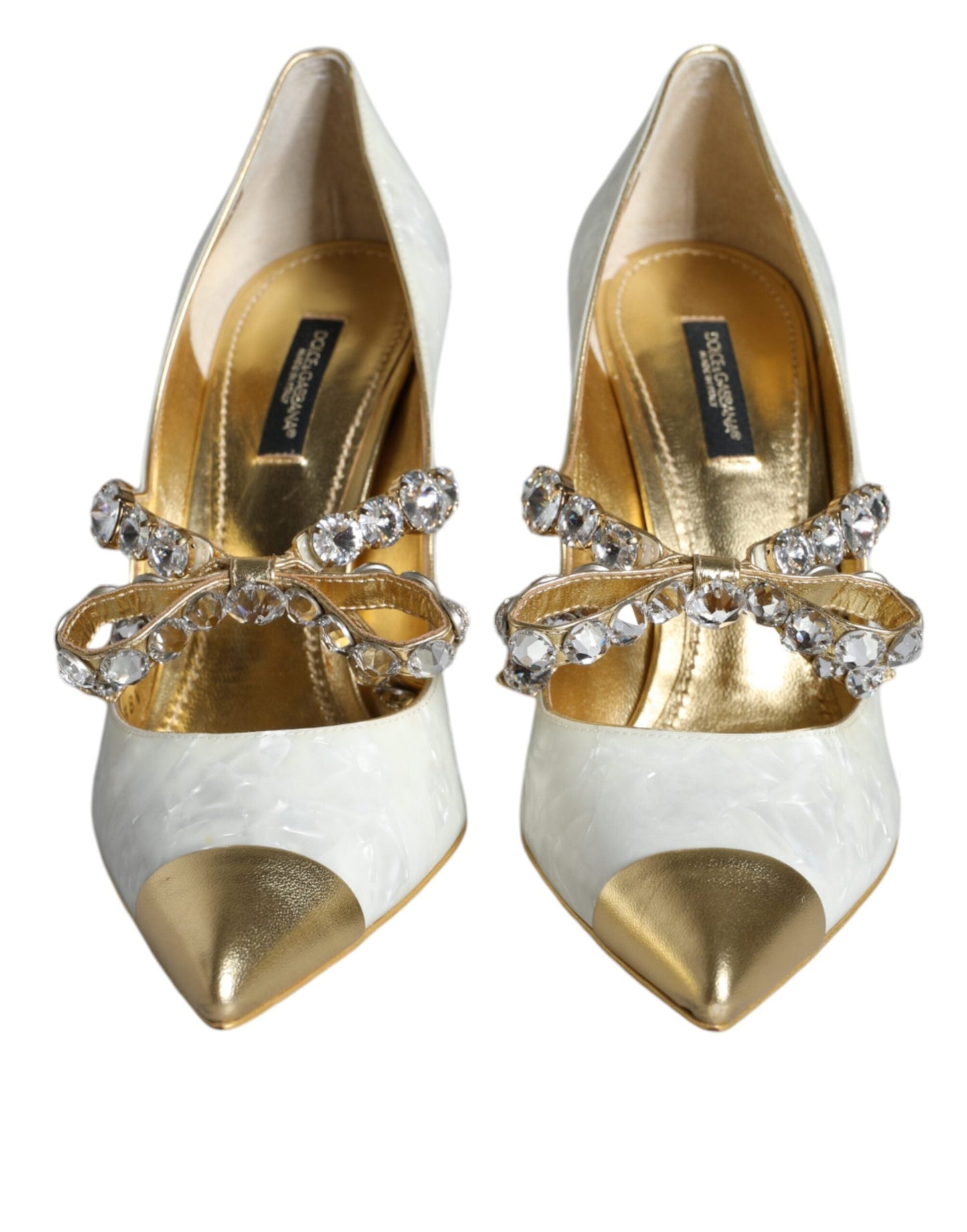 Fashionsarah.com Fashionsarah.com Dolce & Gabbana White Mary Jane Crystal Bow Pearl Pumps Shoes