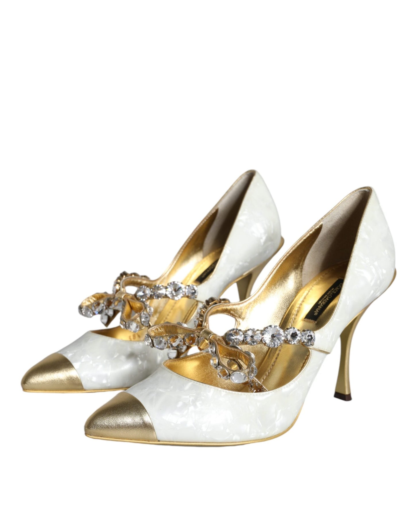 Fashionsarah.com Fashionsarah.com Dolce & Gabbana White Mary Jane Crystal Bow Pearl Pumps Shoes