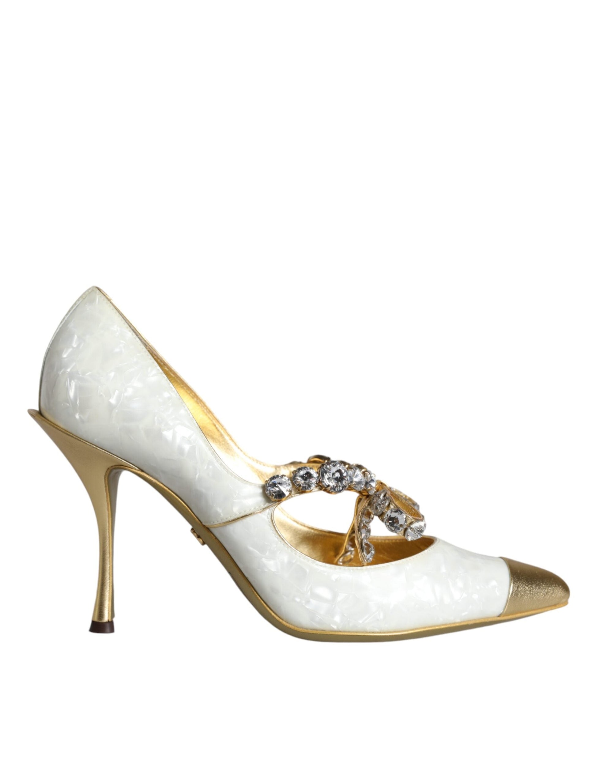 Dolce & Gabbana White Mary Jane Crystal Bow Pearl Pumps Shoes | Fashionsarah.com