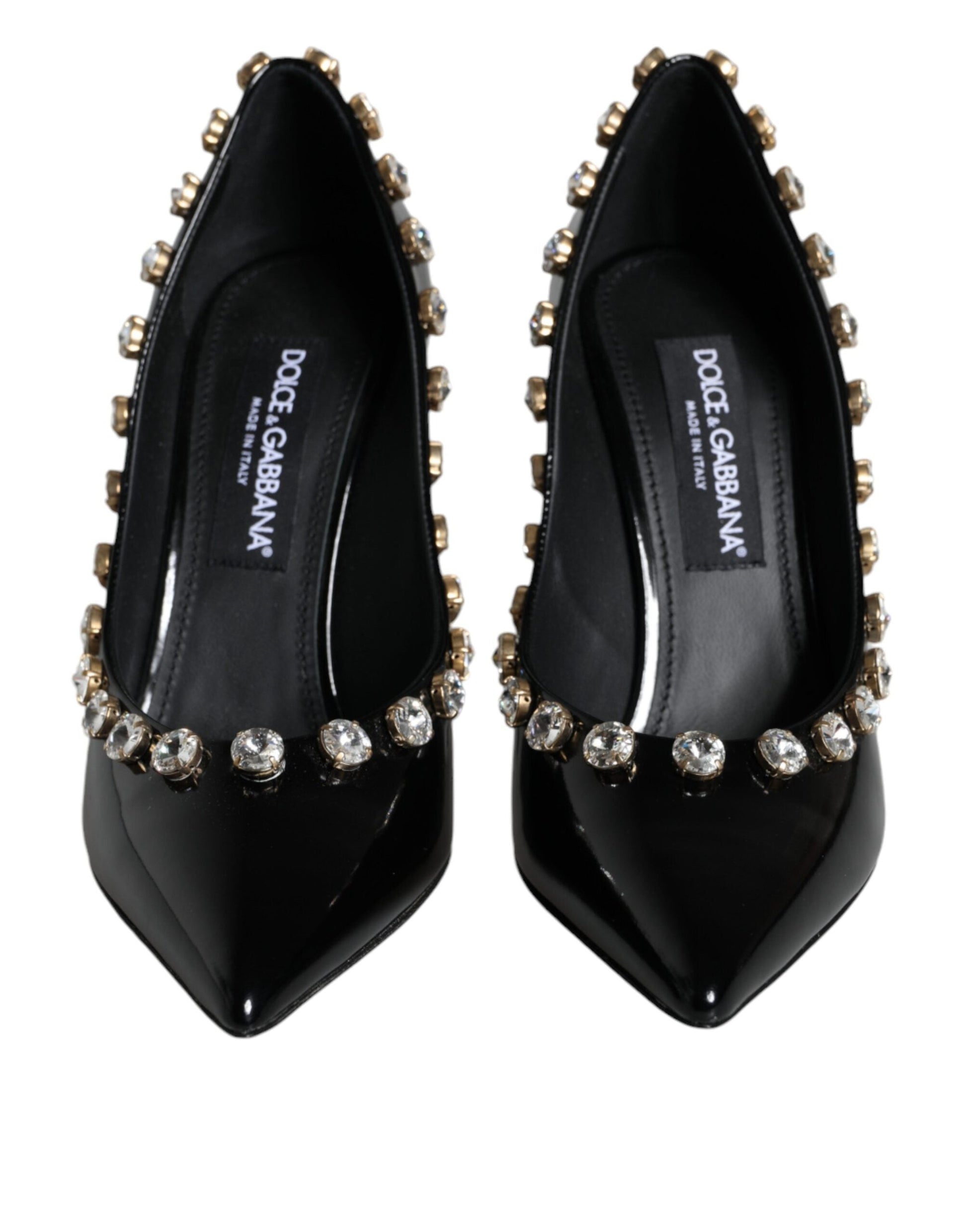 Dolce & Gabbana Black Crystals Leather High Heels Pumps Shoes | Fashionsarah.com