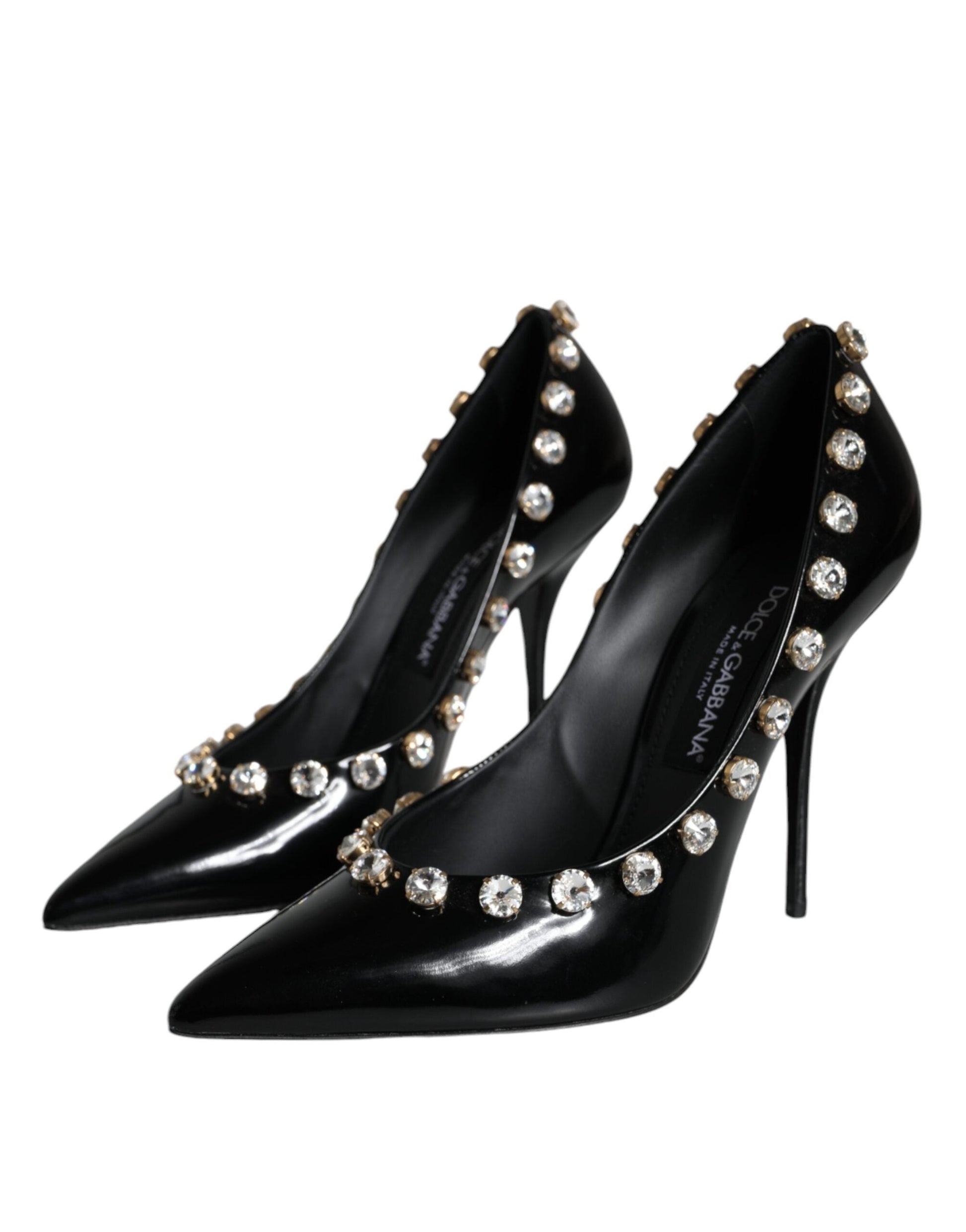 Fashionsarah.com Fashionsarah.com Dolce & Gabbana Black Crystals Leather High Heels Pumps Shoes