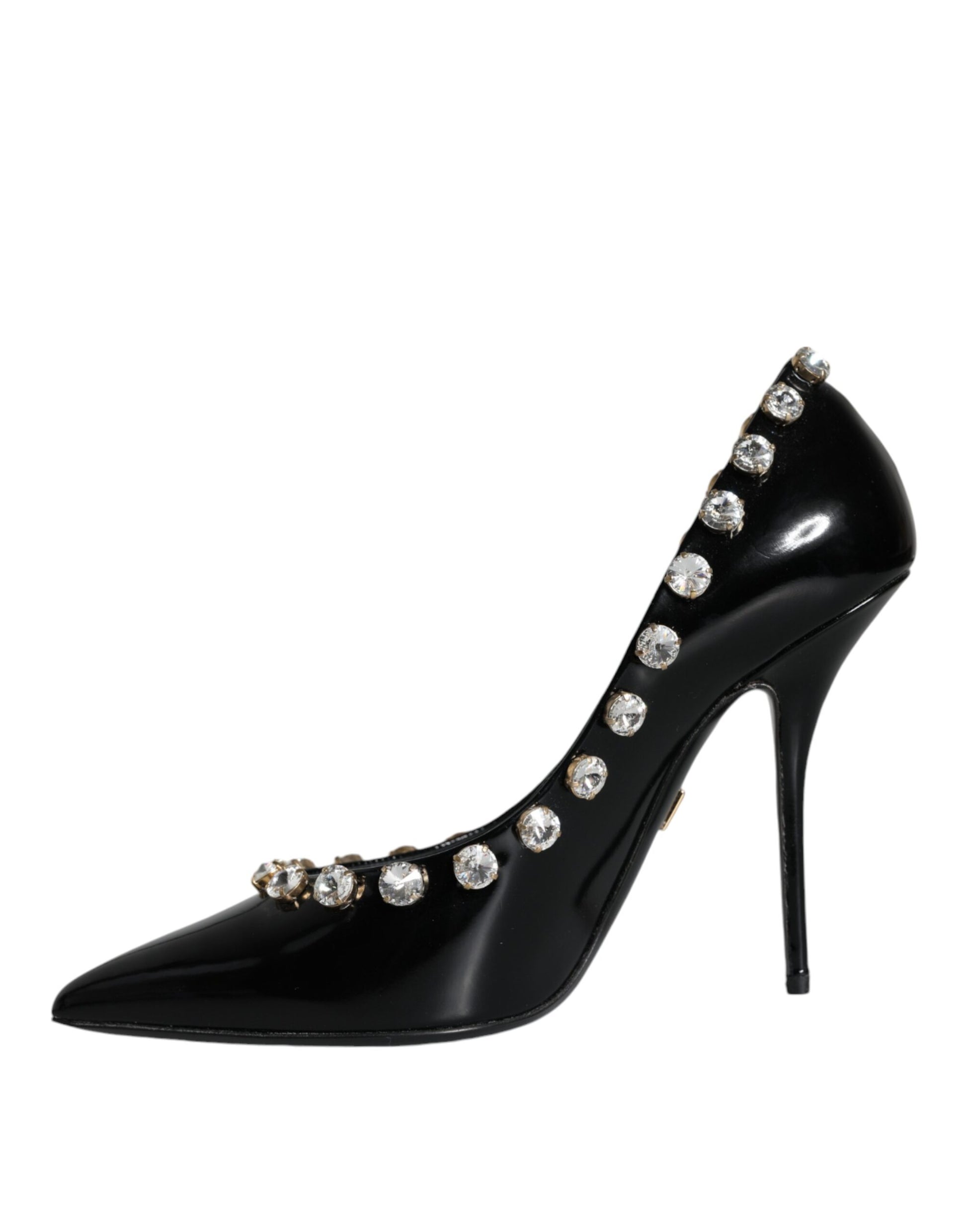 Fashionsarah.com Fashionsarah.com Dolce & Gabbana Black Crystals Leather High Heels Pumps Shoes