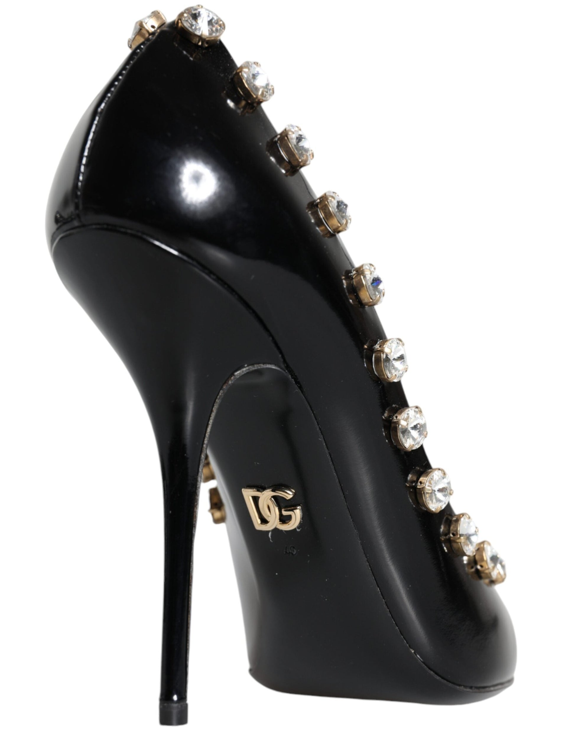 Fashionsarah.com Fashionsarah.com Dolce & Gabbana Black Crystals Leather High Heels Pumps Shoes