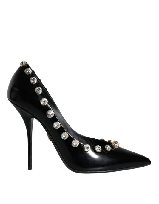 Dolce & Gabbana Black Crystals Leather High Heels Pumps Shoes | Fashionsarah.com