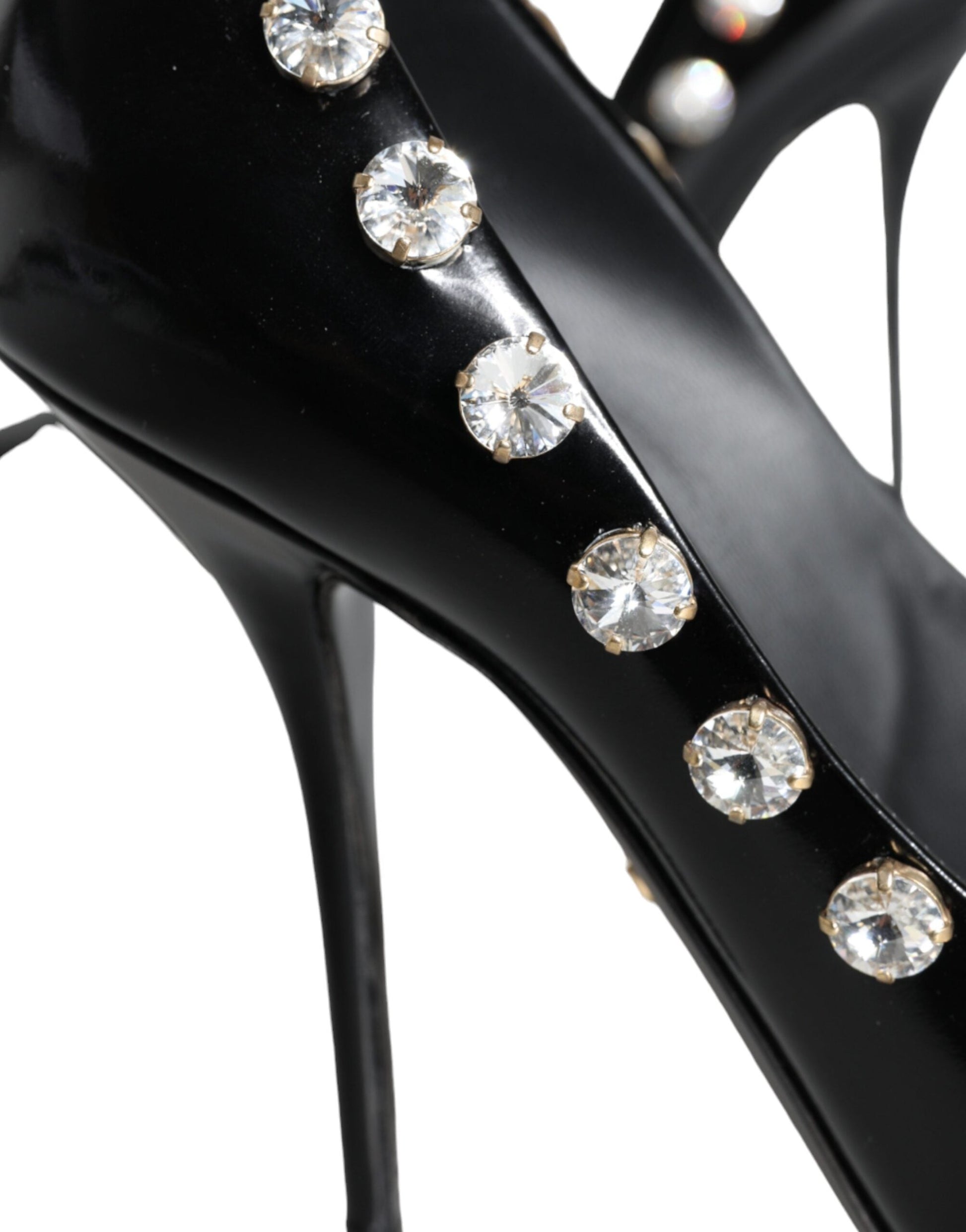 Fashionsarah.com Fashionsarah.com Dolce & Gabbana Black Crystals Leather High Heels Pumps Shoes