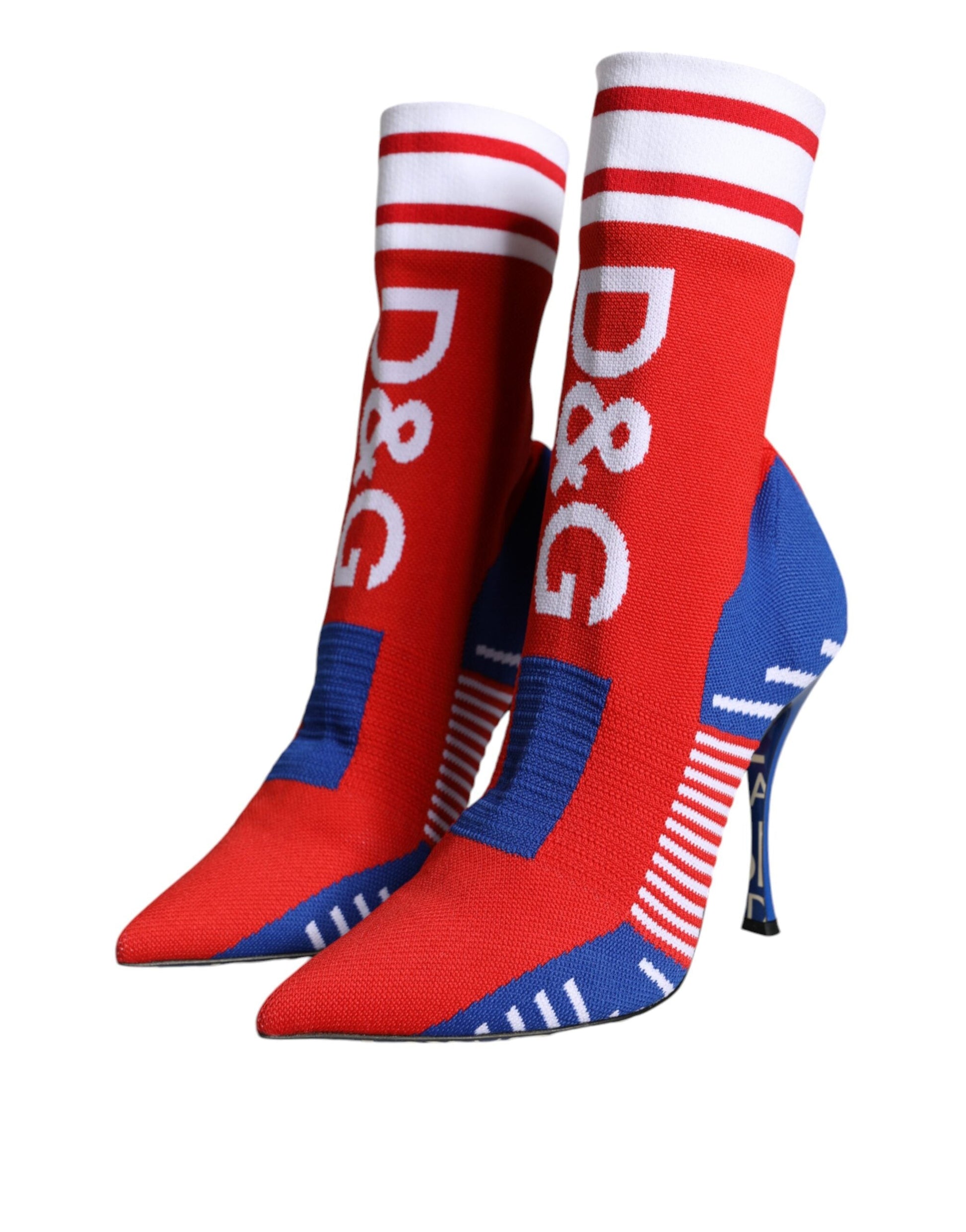 Fashionsarah.com Fashionsarah.com Dolce & Gabbana Red Blue Stretch Sock Style Ankle Boots Logo Shoes