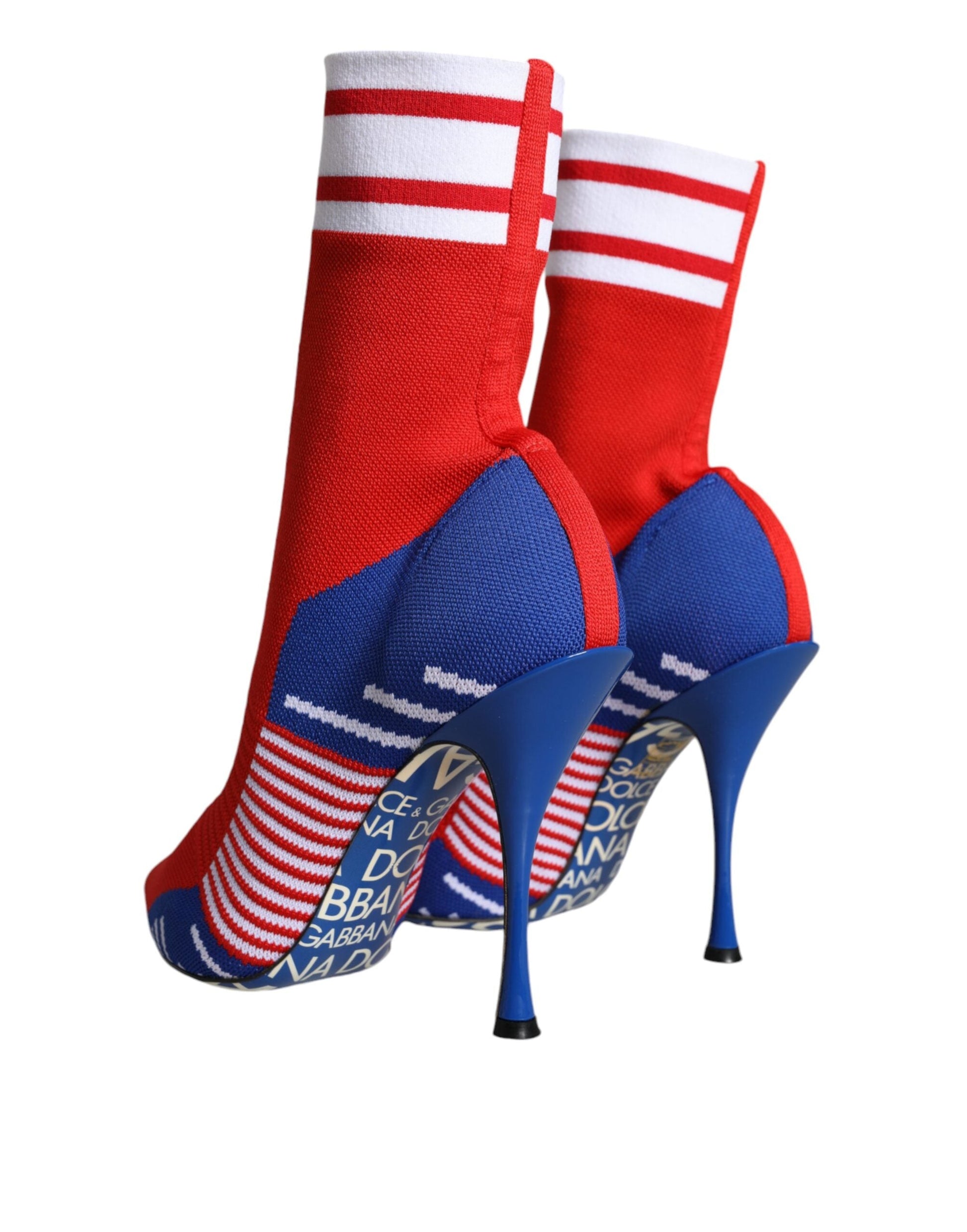 Fashionsarah.com Fashionsarah.com Dolce & Gabbana Red Blue Stretch Sock Style Ankle Boots Logo Shoes