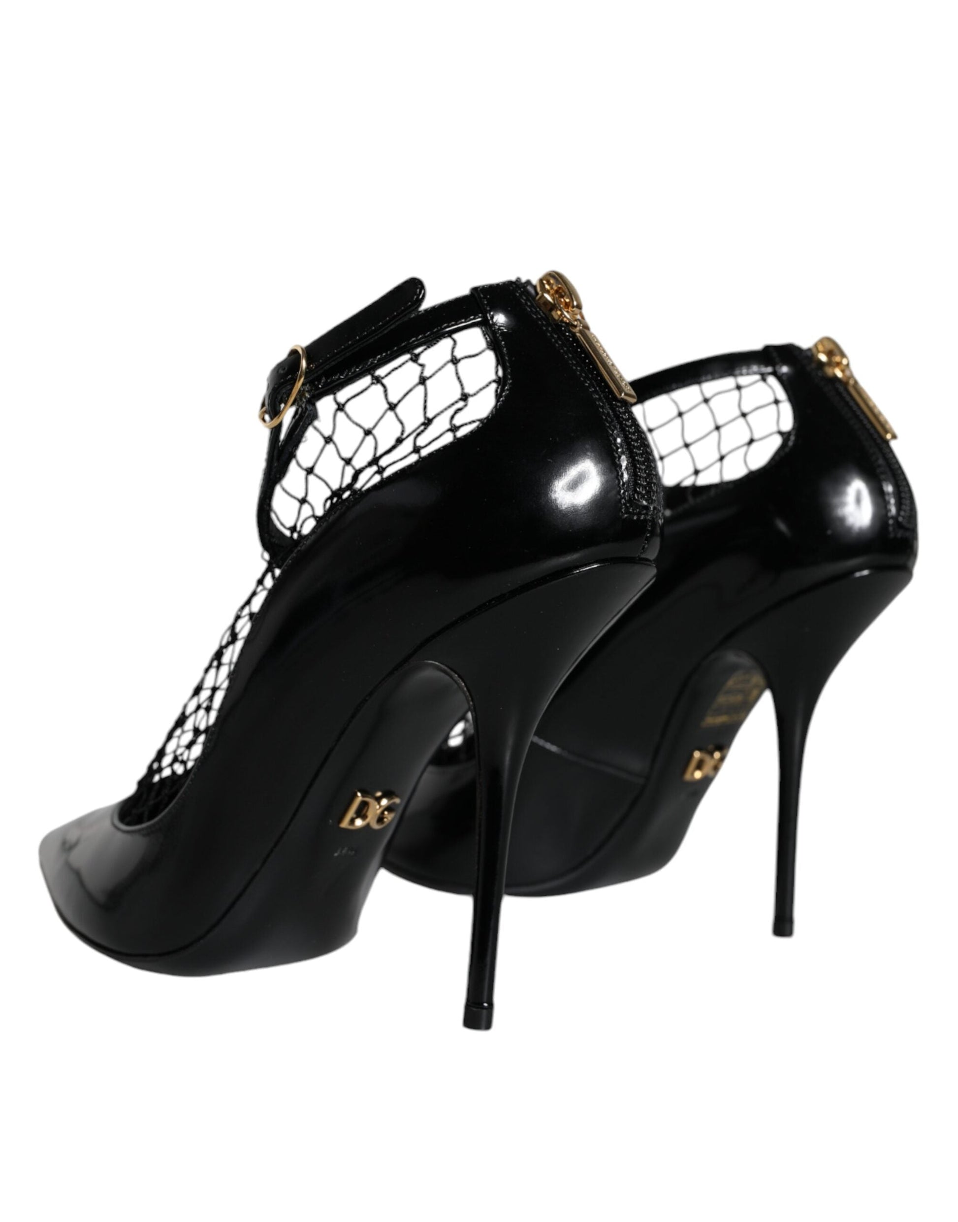 Fashionsarah.com Fashionsarah.com Dolce & Gabbana Black Mesh Patent Leather Heels Pumps Shoes