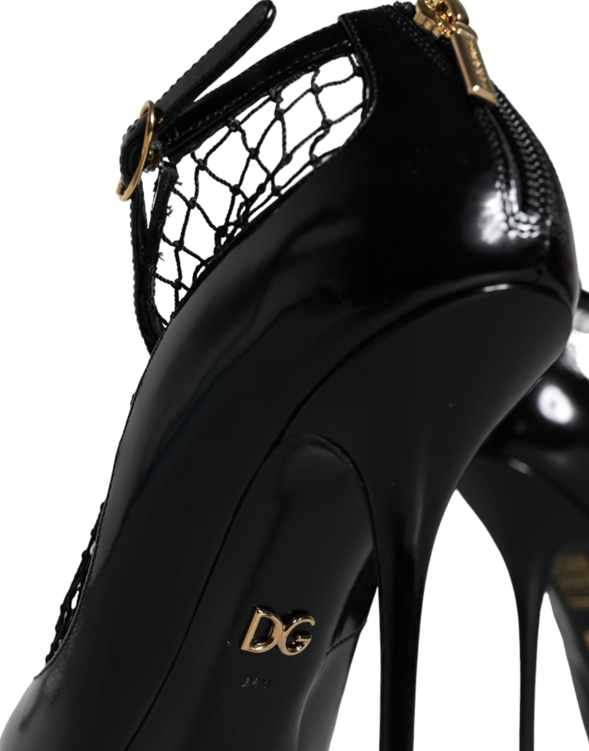 Fashionsarah.com Fashionsarah.com Dolce & Gabbana Black Mesh Patent Leather Heels Pumps Shoes