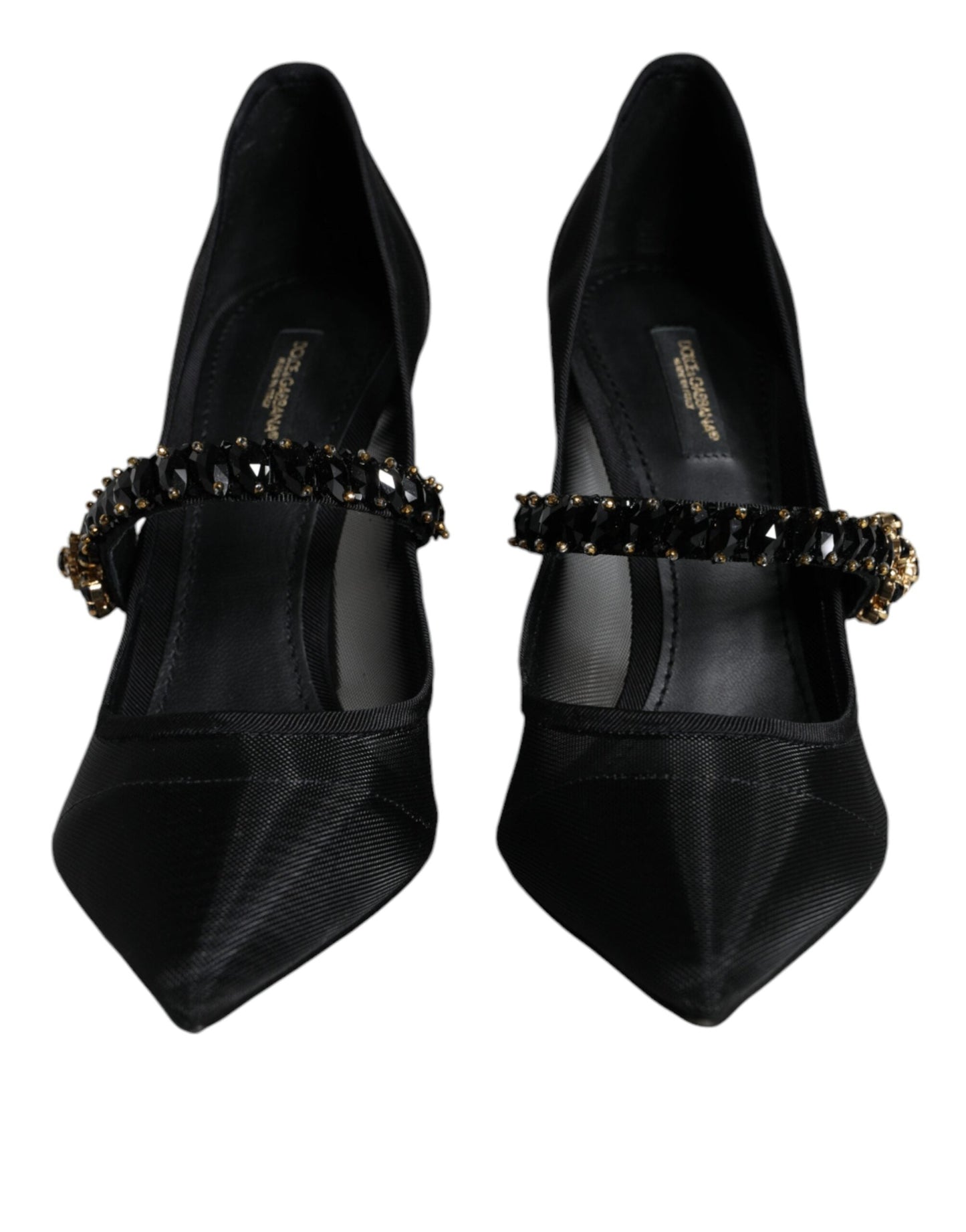 Fashionsarah.com Fashionsarah.com Dolce & Gabbana Black Mesh Mary Jane Crystal Heel Pumps Shoes