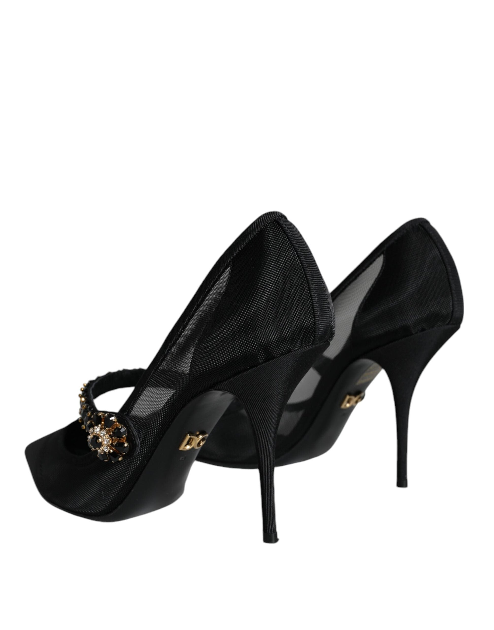 Fashionsarah.com Fashionsarah.com Dolce & Gabbana Black Mesh Mary Jane Crystal Heel Pumps Shoes