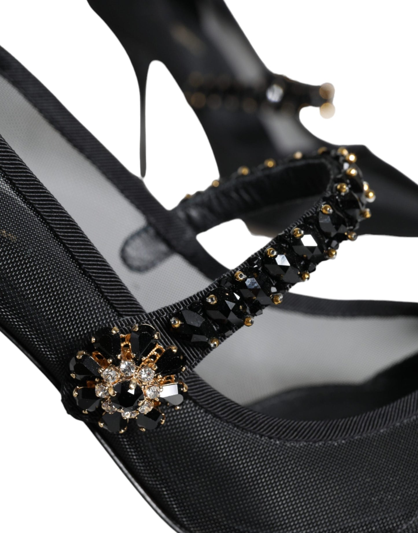 Fashionsarah.com Fashionsarah.com Dolce & Gabbana Black Mesh Mary Jane Crystal Heel Pumps Shoes