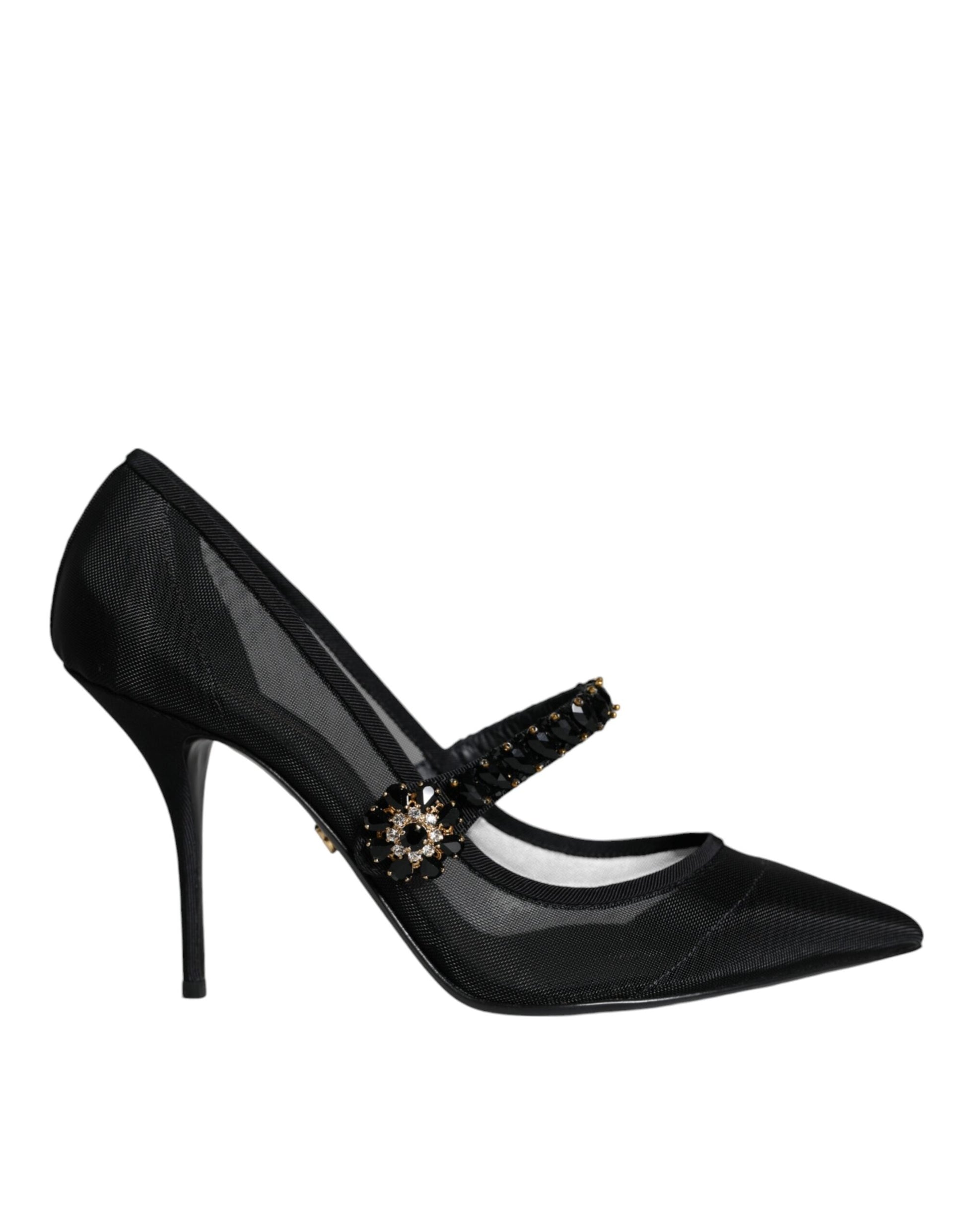 Fashionsarah.com Fashionsarah.com Dolce & Gabbana Black Mesh Mary Jane Crystal Heel Pumps Shoes