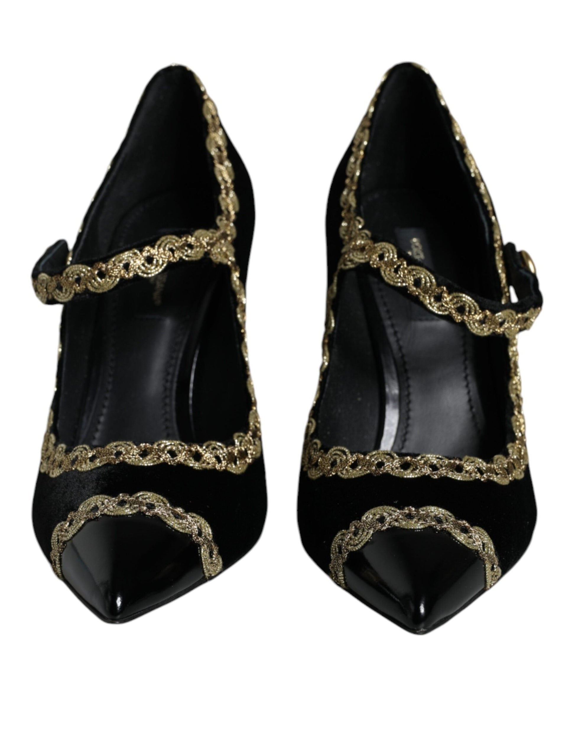 Fashionsarah.com Fashionsarah.com Dolce & Gabbana Black Mary Janes Velvet Gold Pumps Shoes