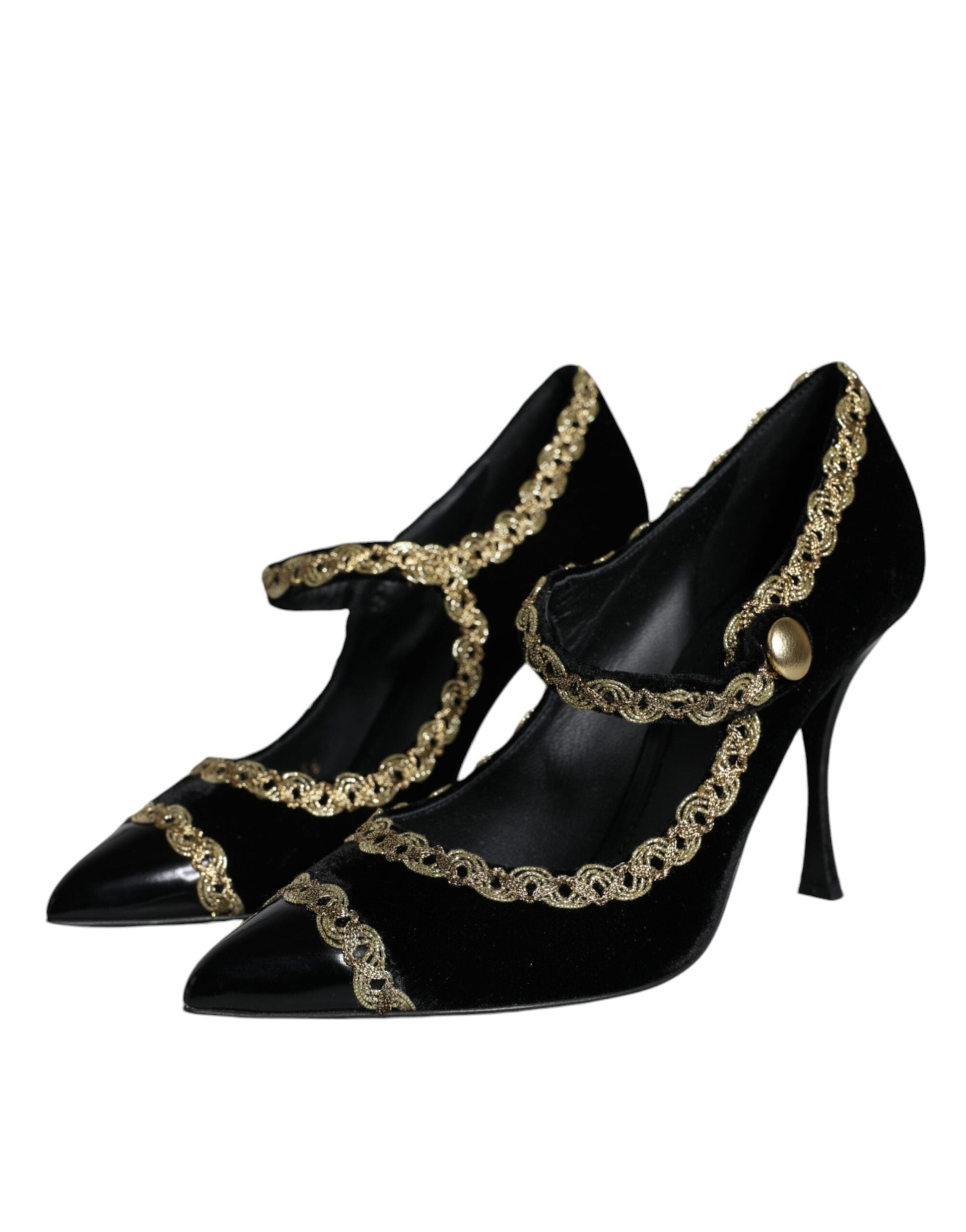 Fashionsarah.com Fashionsarah.com Dolce & Gabbana Black Mary Janes Velvet Gold Pumps Shoes