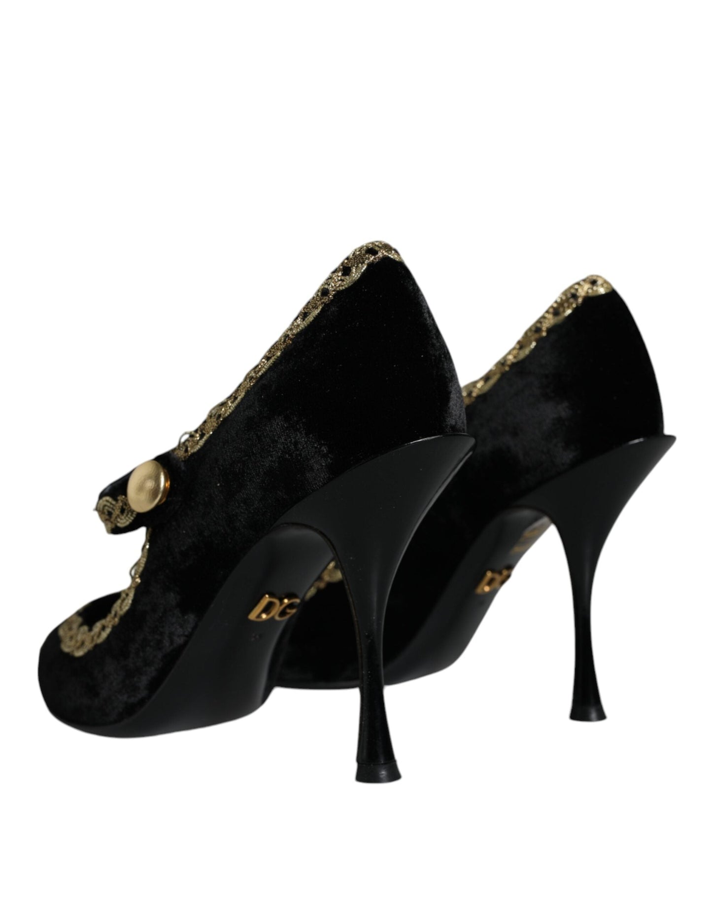 Fashionsarah.com Fashionsarah.com Dolce & Gabbana Black Mary Janes Velvet Gold Pumps Shoes