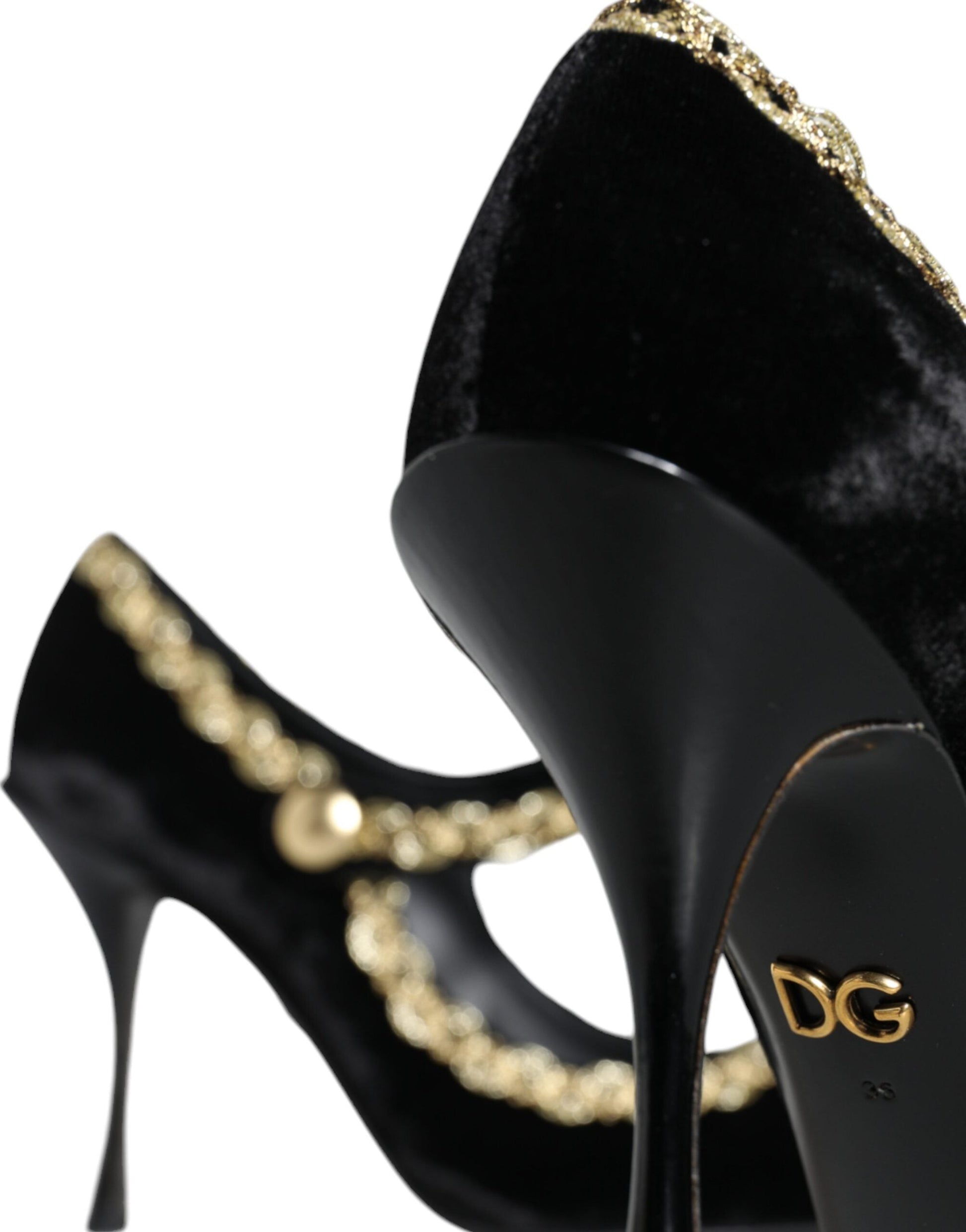 Fashionsarah.com Fashionsarah.com Dolce & Gabbana Black Mary Janes Velvet Gold Pumps Shoes