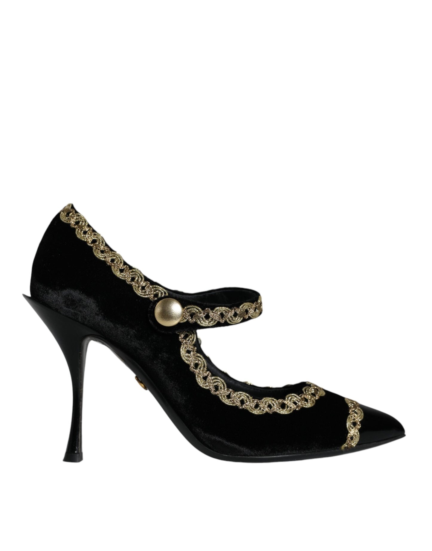 Fashionsarah.com Fashionsarah.com Dolce & Gabbana Black Mary Janes Velvet Gold Pumps Shoes