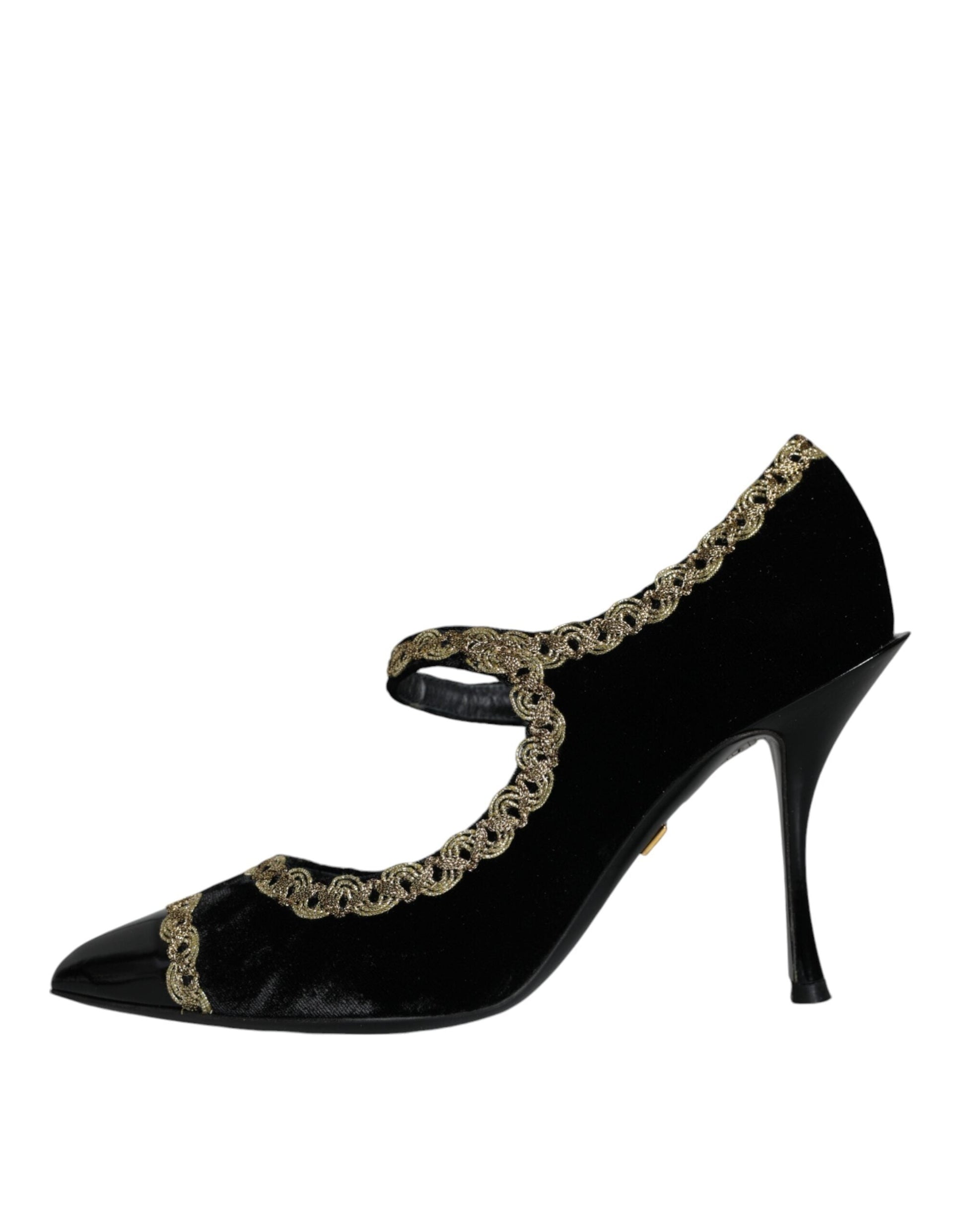 Fashionsarah.com Fashionsarah.com Dolce & Gabbana Black Mary Janes Velvet Gold Pumps Shoes