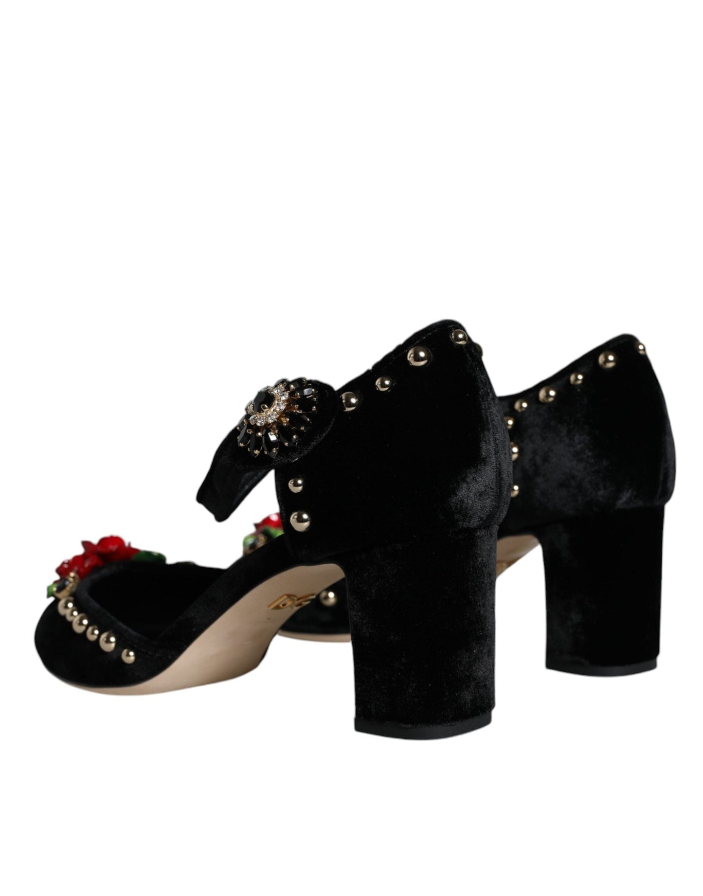 Fashionsarah.com Fashionsarah.com Dolce & Gabbana Black Velvet Roses Ankle Strap Pumps Shoes