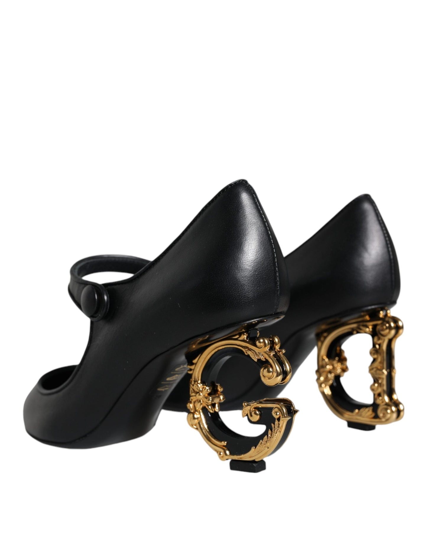 Fashionsarah.com Fashionsarah.com Dolce & Gabbana Black Leather Logo Heels Mary Janes Pumps Shoes