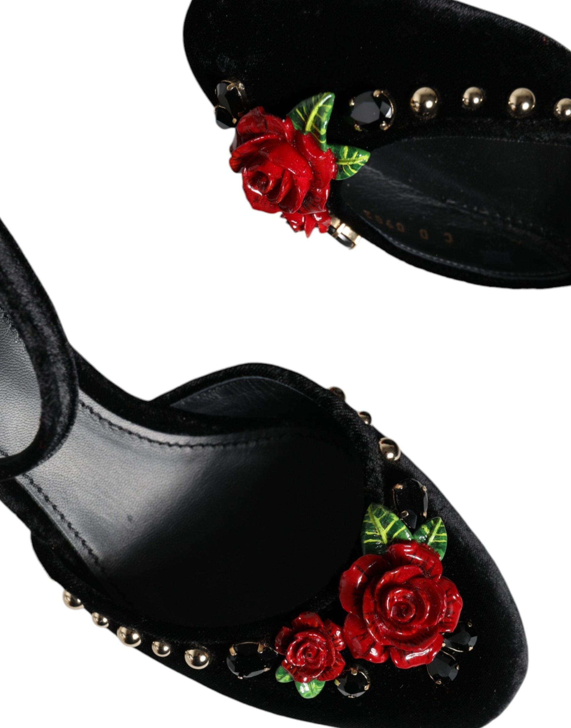 Fashionsarah.com Fashionsarah.com Dolce & Gabbana Black Velvet Roses Ankle Strap Pumps Shoes