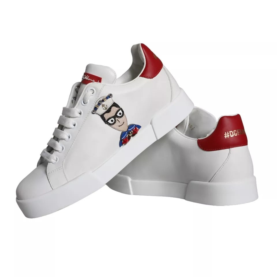 Fashionsarah.com Fashionsarah.com Dolce & Gabbana White Patch Calfskin Nappa Portofino Sneakers Shoes