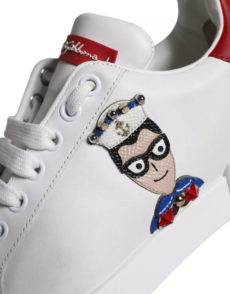 Fashionsarah.com Fashionsarah.com Dolce & Gabbana White Patch Calfskin Nappa Portofino Sneakers Shoes