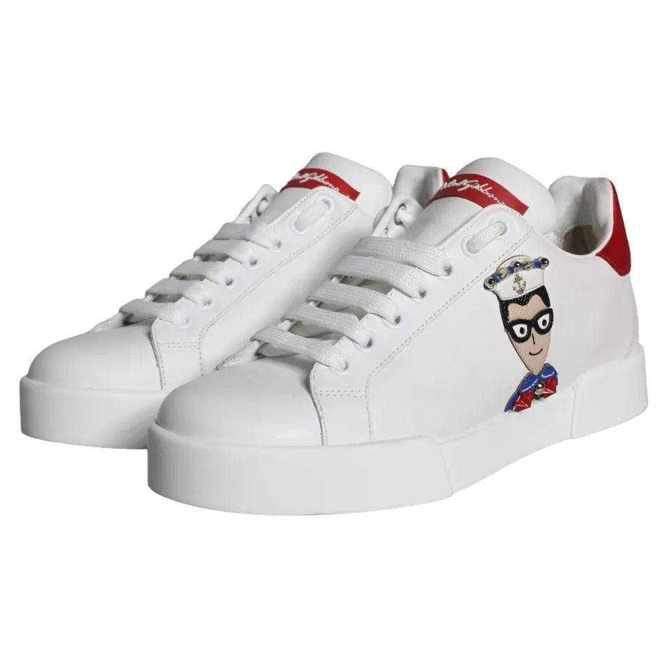 Fashionsarah.com Fashionsarah.com Dolce & Gabbana White Patch Calfskin Nappa Portofino Sneakers Shoes