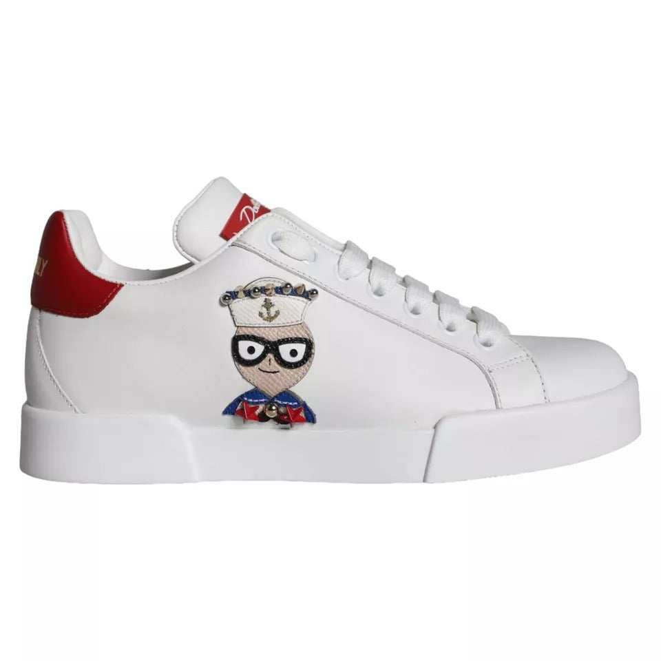 Fashionsarah.com Fashionsarah.com Dolce & Gabbana White Patch Calfskin Nappa Portofino Sneakers Shoes