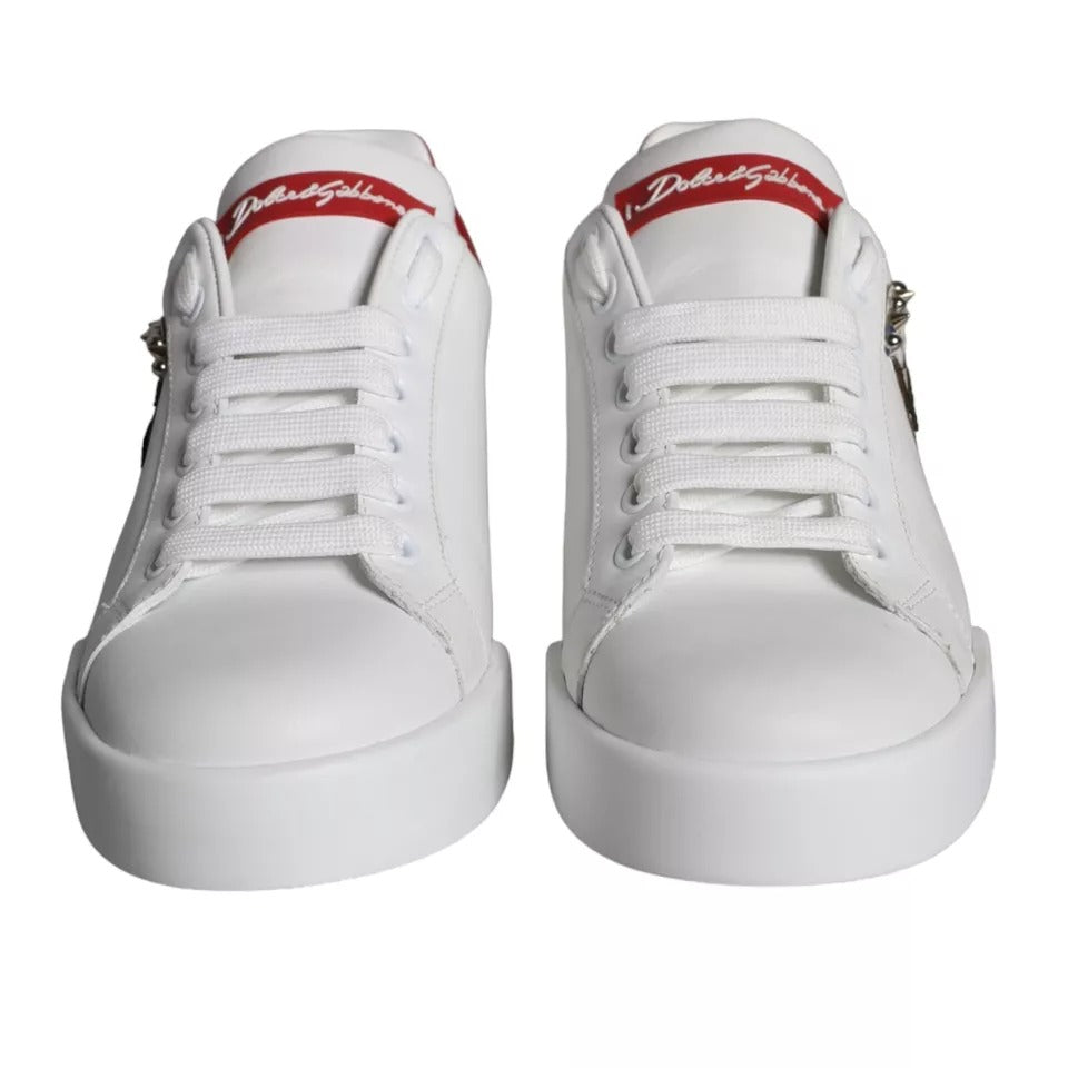 Fashionsarah.com Fashionsarah.com Dolce & Gabbana White Patch Calfskin Nappa Portofino Sneakers Shoes