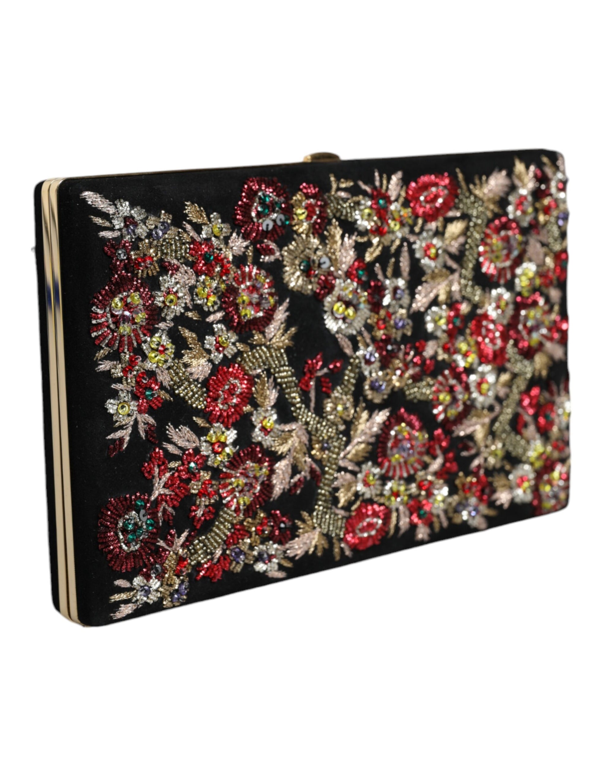 Fashionsarah.com Fashionsarah.com Dolce & Gabbana Multicolor Floral Gold Frame Clutch Evening Purse Bag