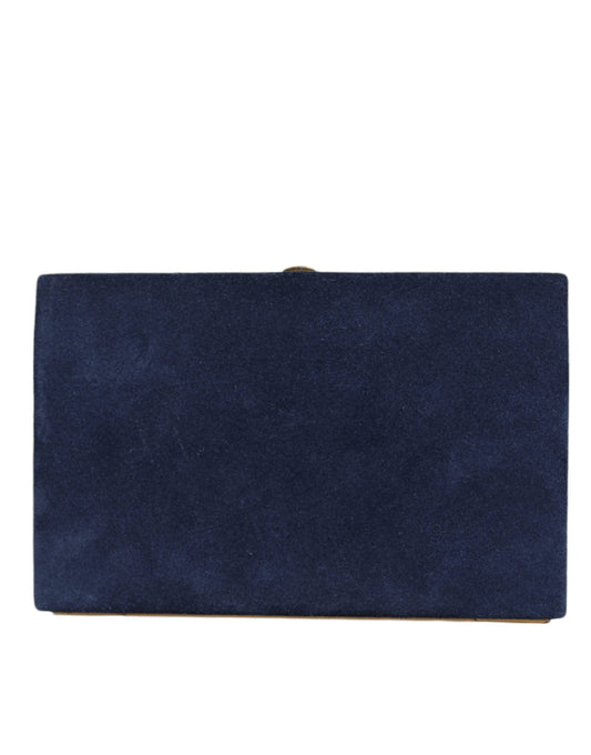 Fashionsarah.com Fashionsarah.com Dolce & Gabbana Blue Suede Gold Frame Clutch Evening Party Purse Bag