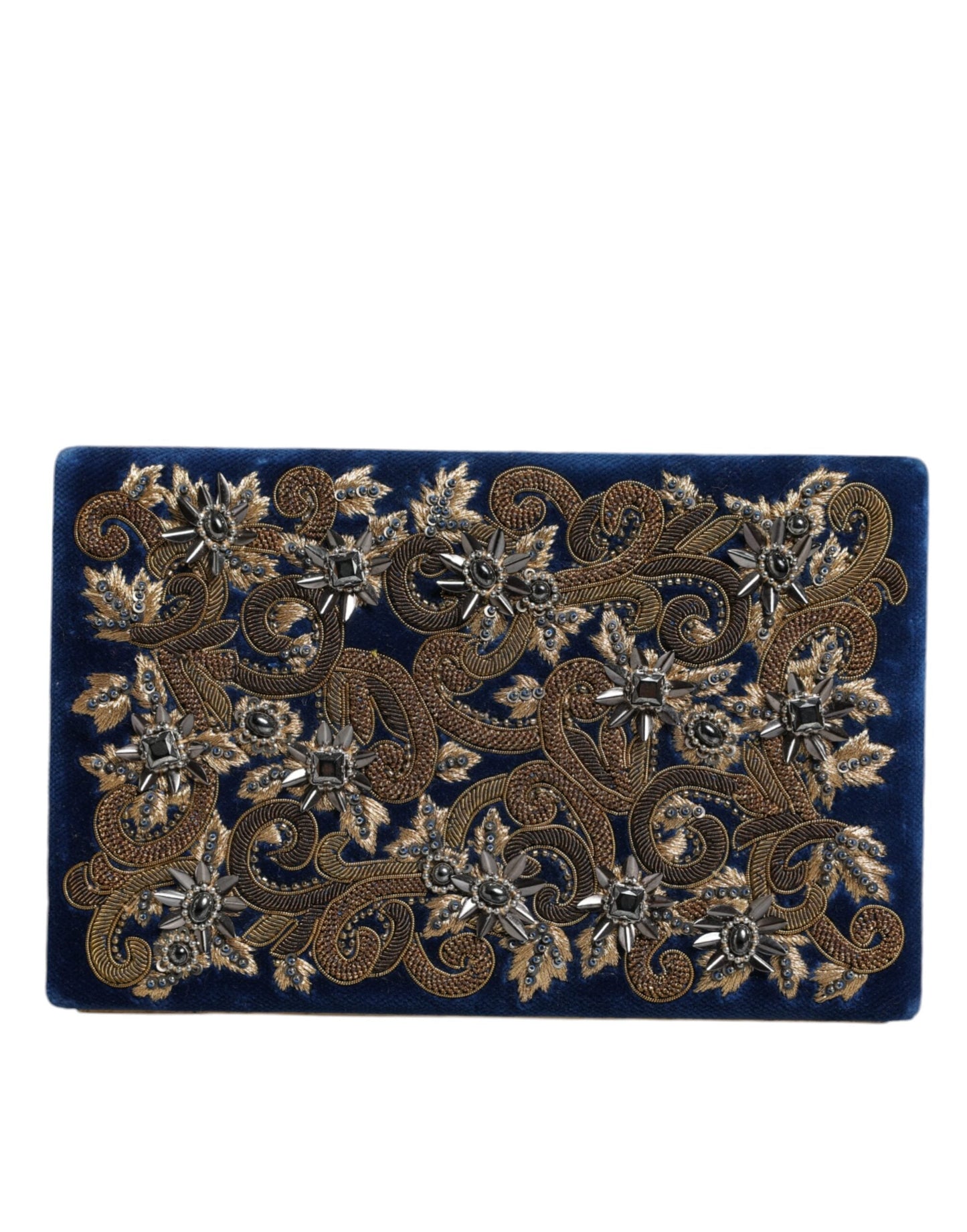 Fashionsarah.com Fashionsarah.com Dolce & Gabbana Blue Velvet Gold Frame Clutch Evening Party Purse Bag