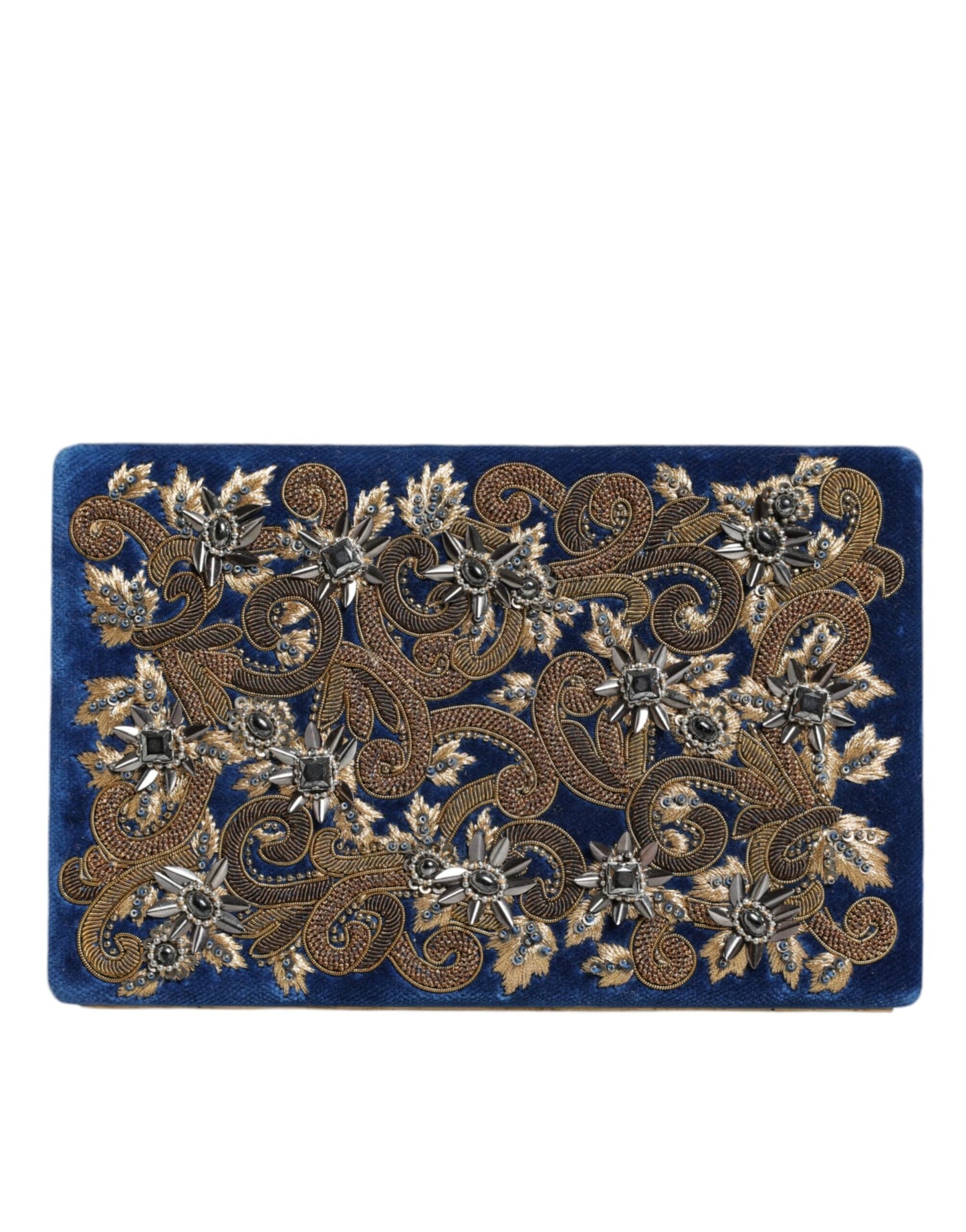 Fashionsarah.com Fashionsarah.com Dolce & Gabbana Blue Velvet Gold Frame Clutch Evening Party Purse Bag