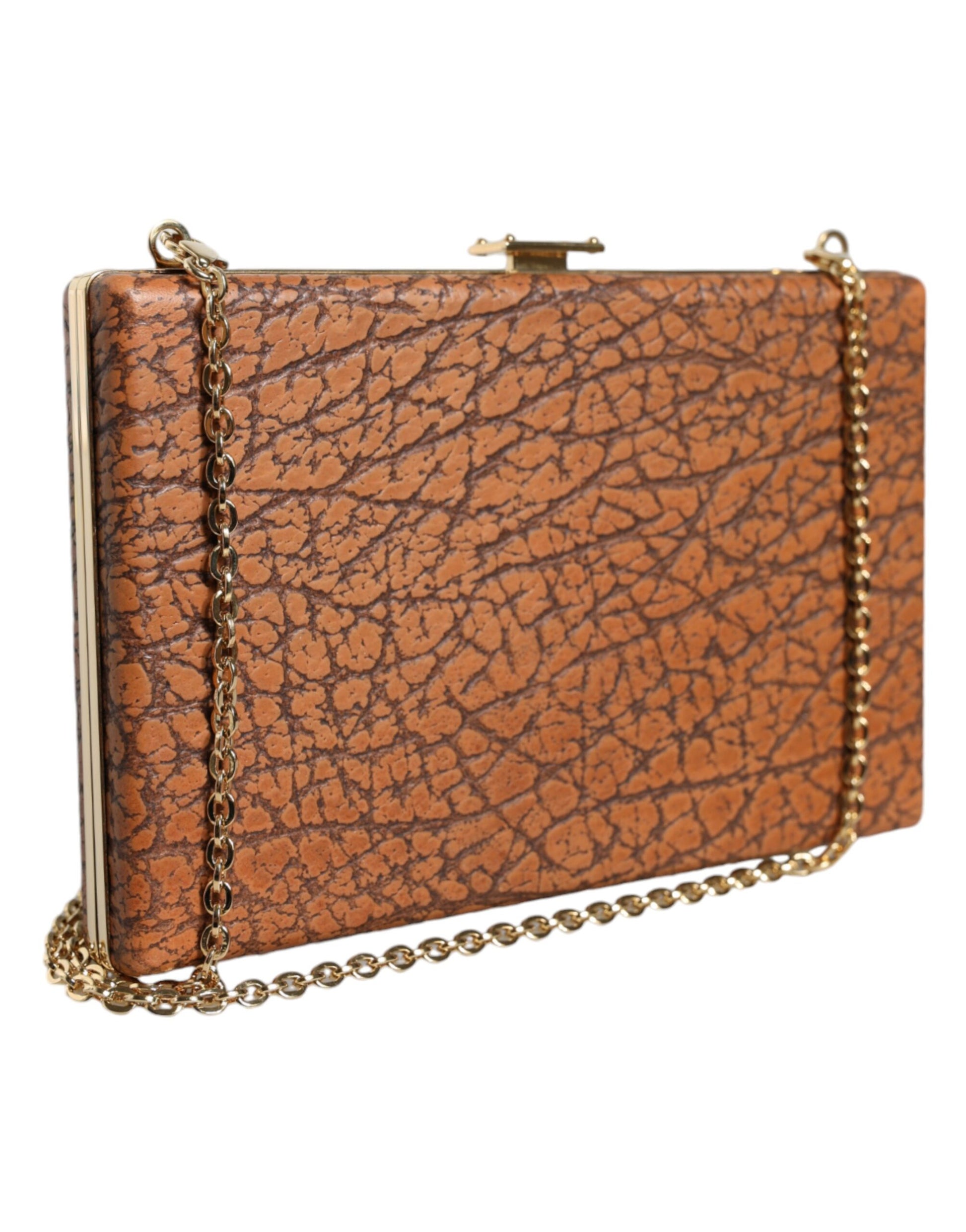 Fashionsarah.com Fashionsarah.com Dolce & Gabbana Brown Leather Gold Frame Clutch Mini Crossbody Bag