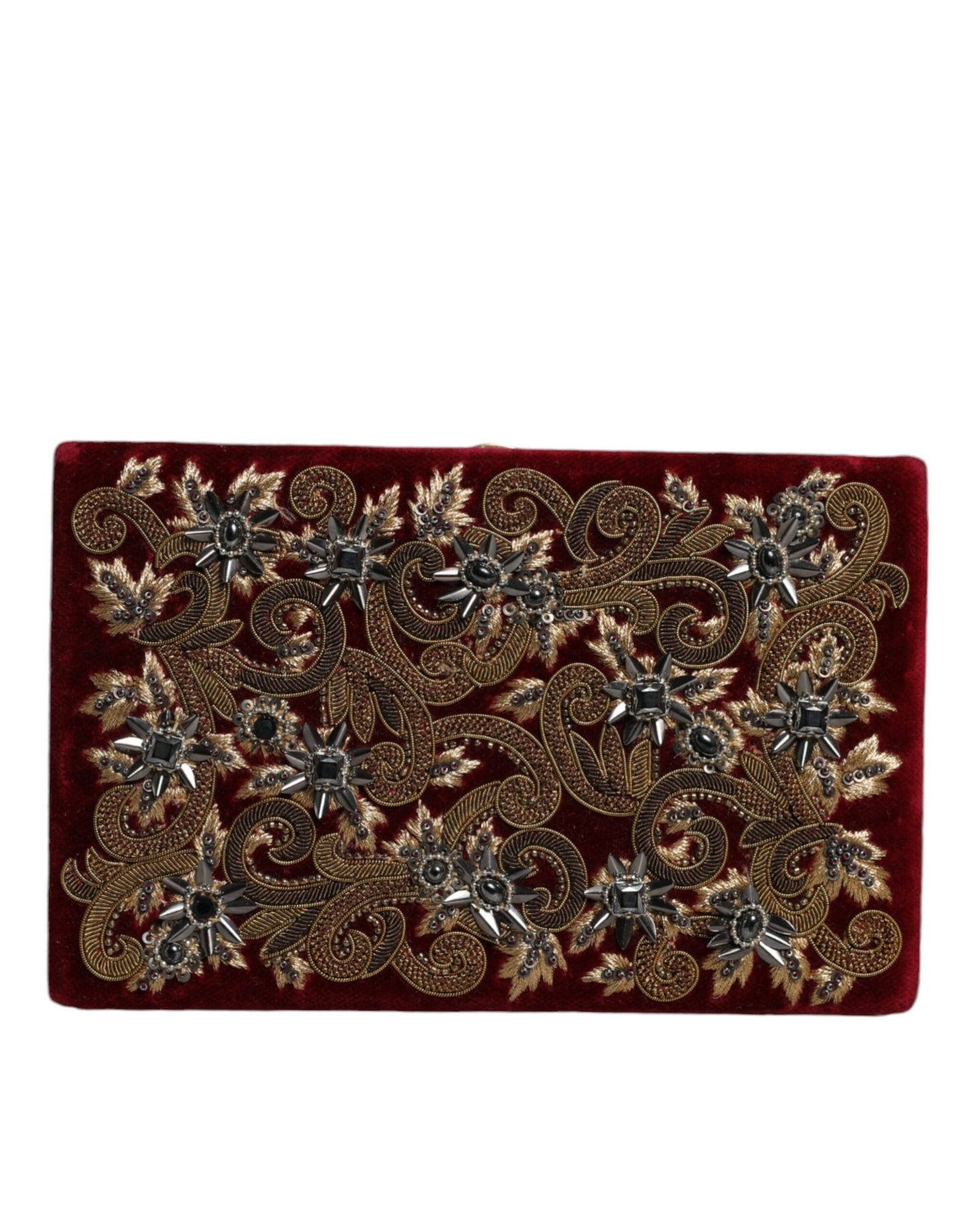 Fashionsarah.com Fashionsarah.com Dolce & Gabbana Red Velvet Gold Frame Clutch Evening Party Purse Bag