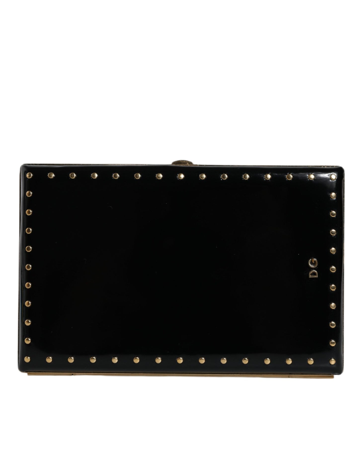 Fashionsarah.com Fashionsarah.com Dolce & Gabbana Black Leather Studs Gold Frame Clutch Evening Purse Bag