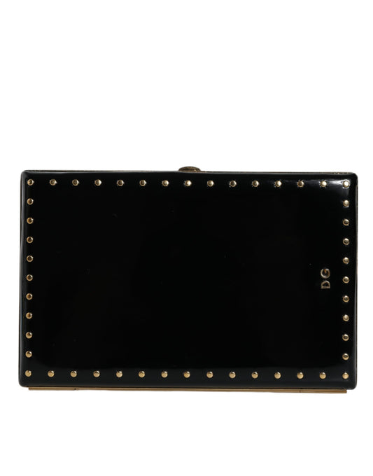 Fashionsarah.com Fashionsarah.com Dolce & Gabbana Black Leather Studs Gold Frame Clutch Evening Purse Bag