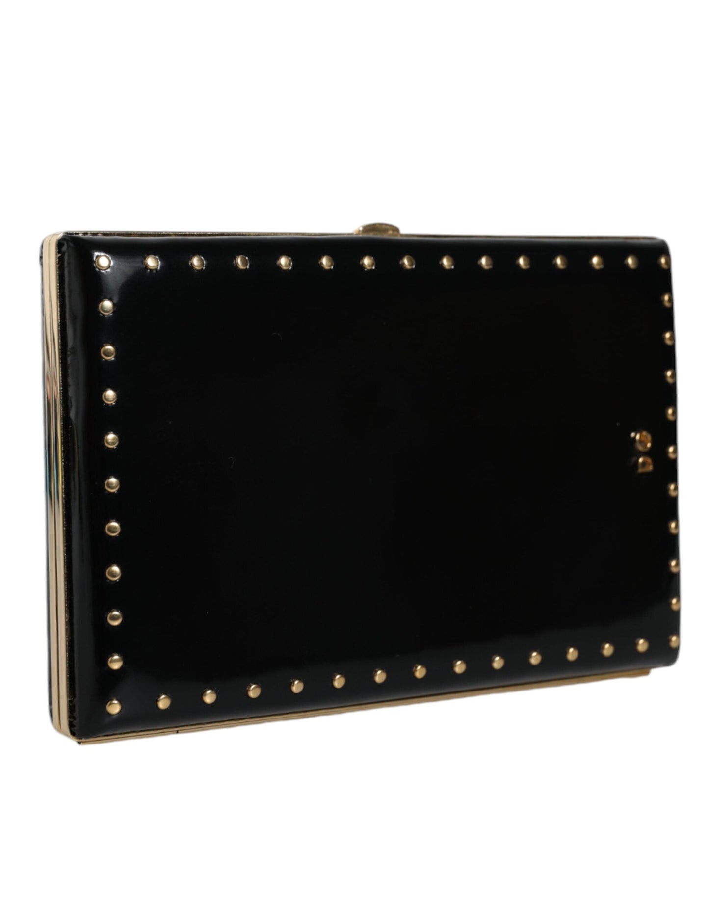 Fashionsarah.com Fashionsarah.com Dolce & Gabbana Black Leather Studs Gold Frame Clutch Evening Purse Bag