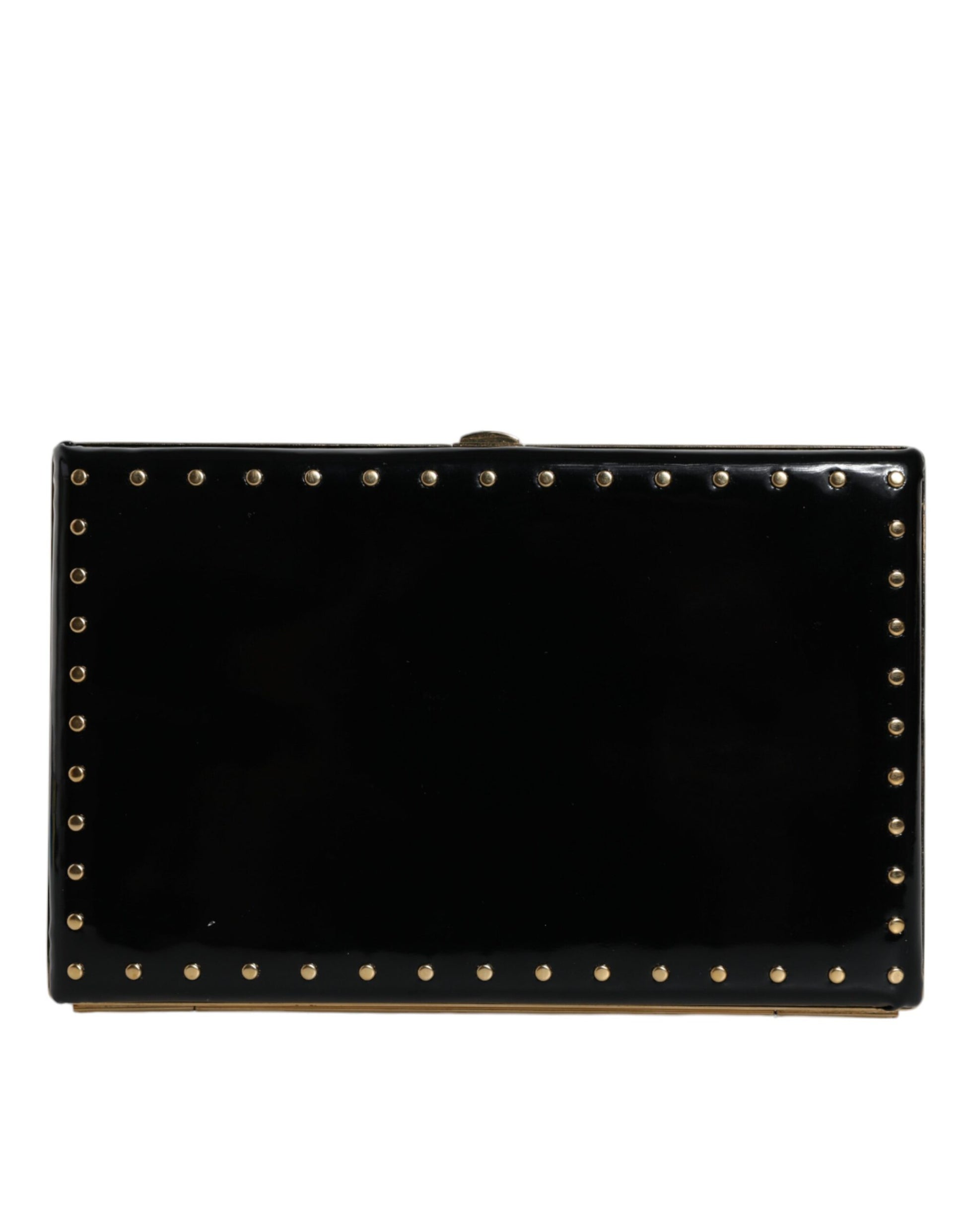 Dolce & Gabbana Black Leather Studs Gold Frame Clutch Evening Purse Bag | Fashionsarah.com