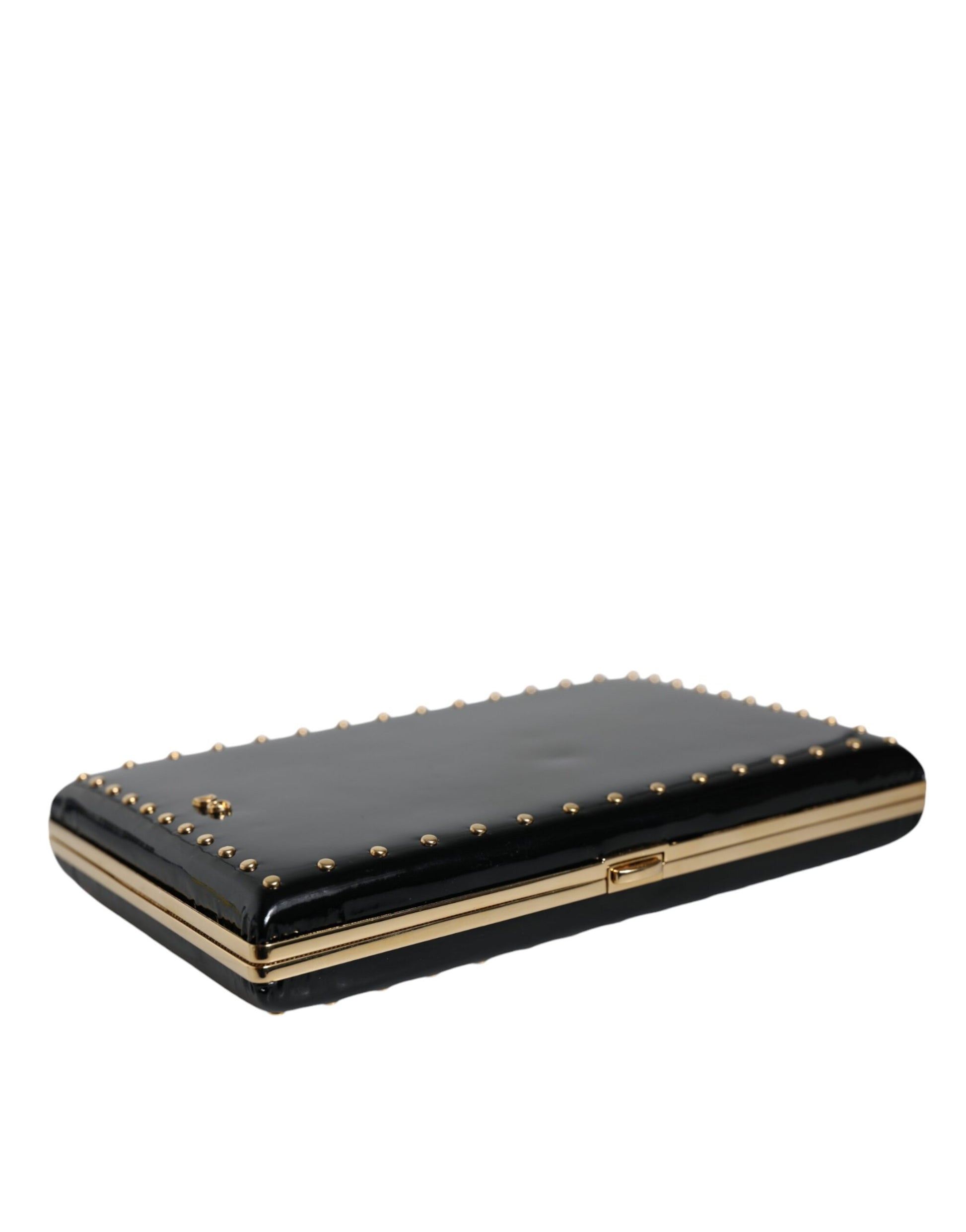 Fashionsarah.com Fashionsarah.com Dolce & Gabbana Black Leather Studs Gold Frame Clutch Evening Purse Bag